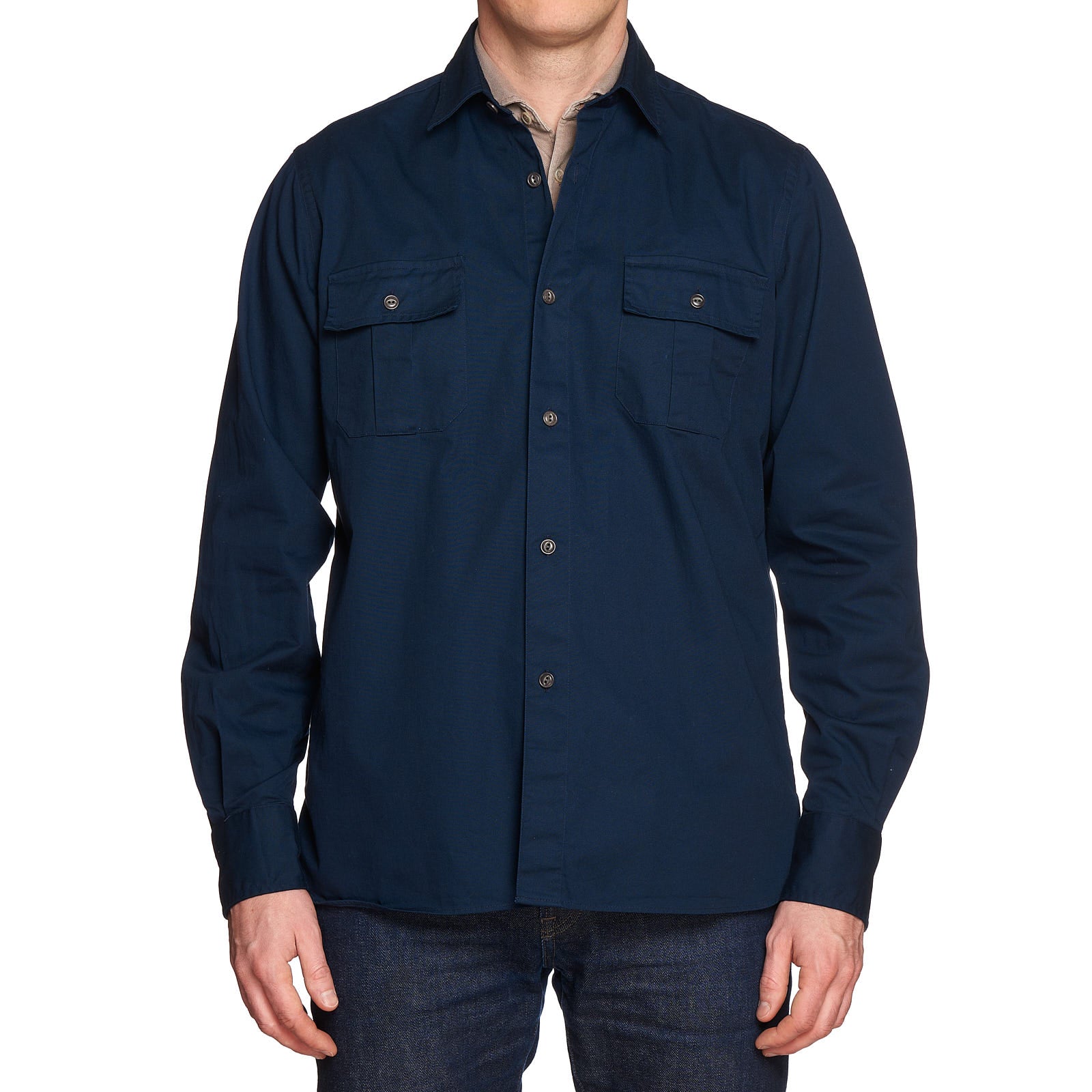 GUY ROVER X FORTELA "Marine" Blue Twill Cotton Casual Overshirt Shirt NEW Size L GUY ROVER X FORTELA