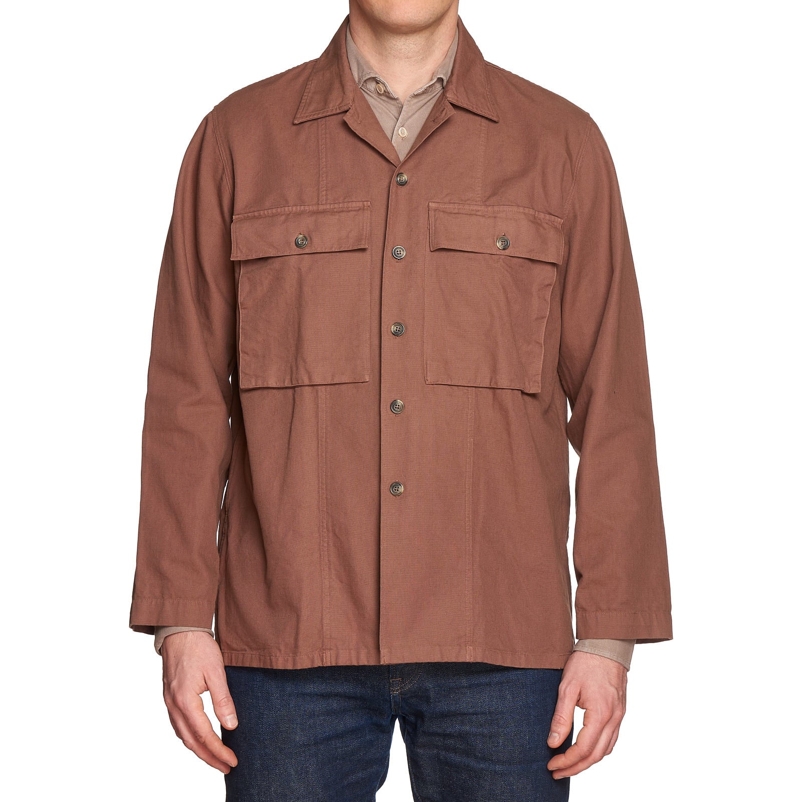 GUY ROVER X FORTELA "Pacific" Brown Cotton Casual Overshirt Shirt NEW Size L GUY ROVER X FORTELA