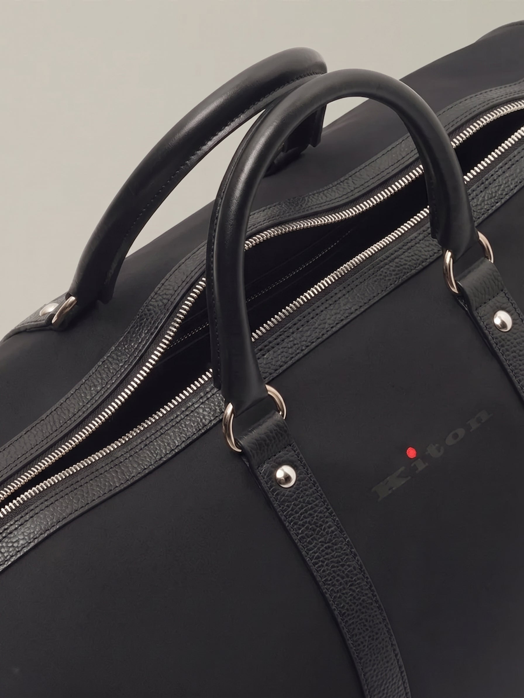 KITON Napoli Black Technical Textile Leather Trimmed Gym Duffle Bag