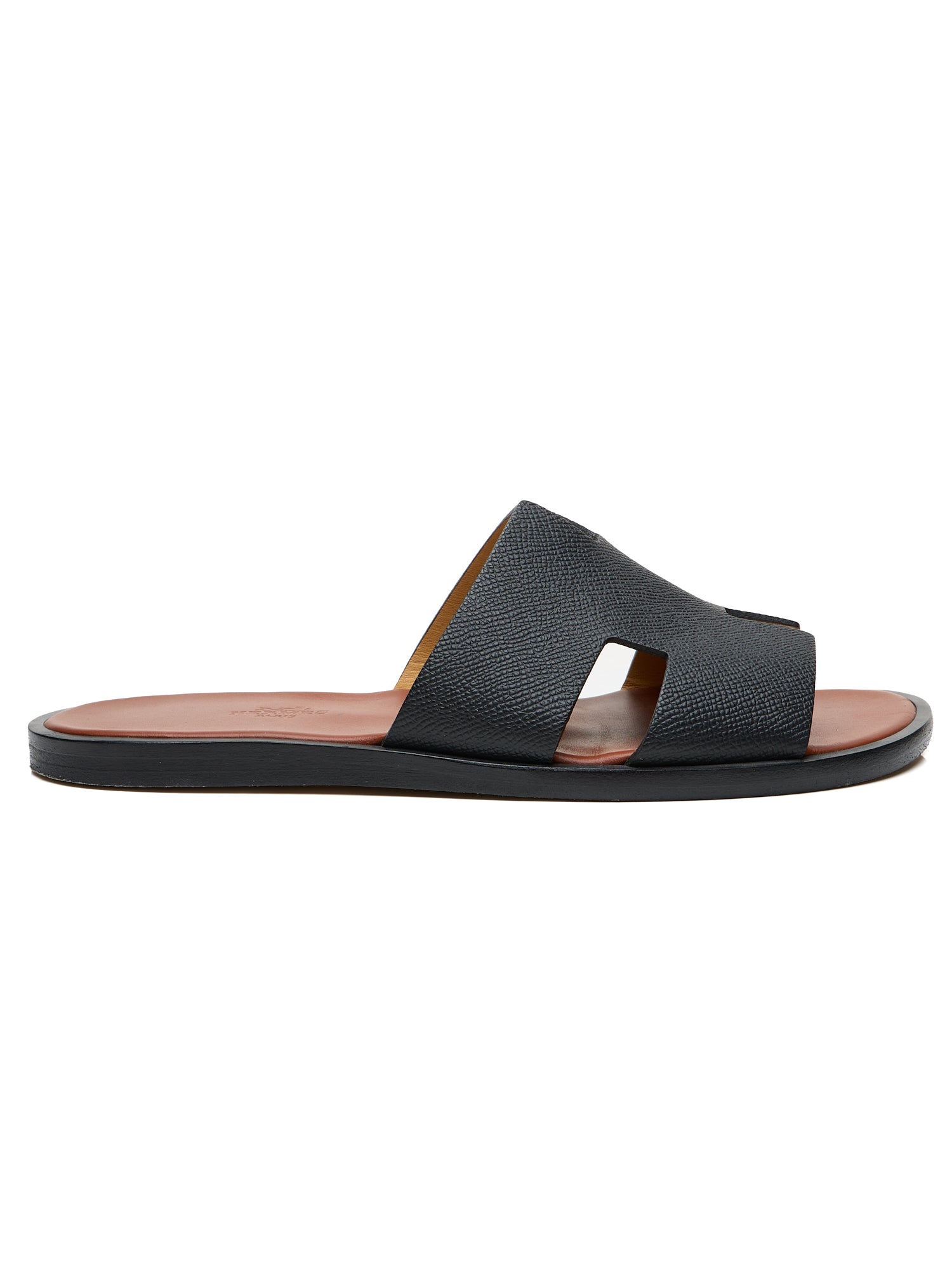 HERMES Izmir Black EpsomLeather  ''H'' Cut-out Calfskin Sandals