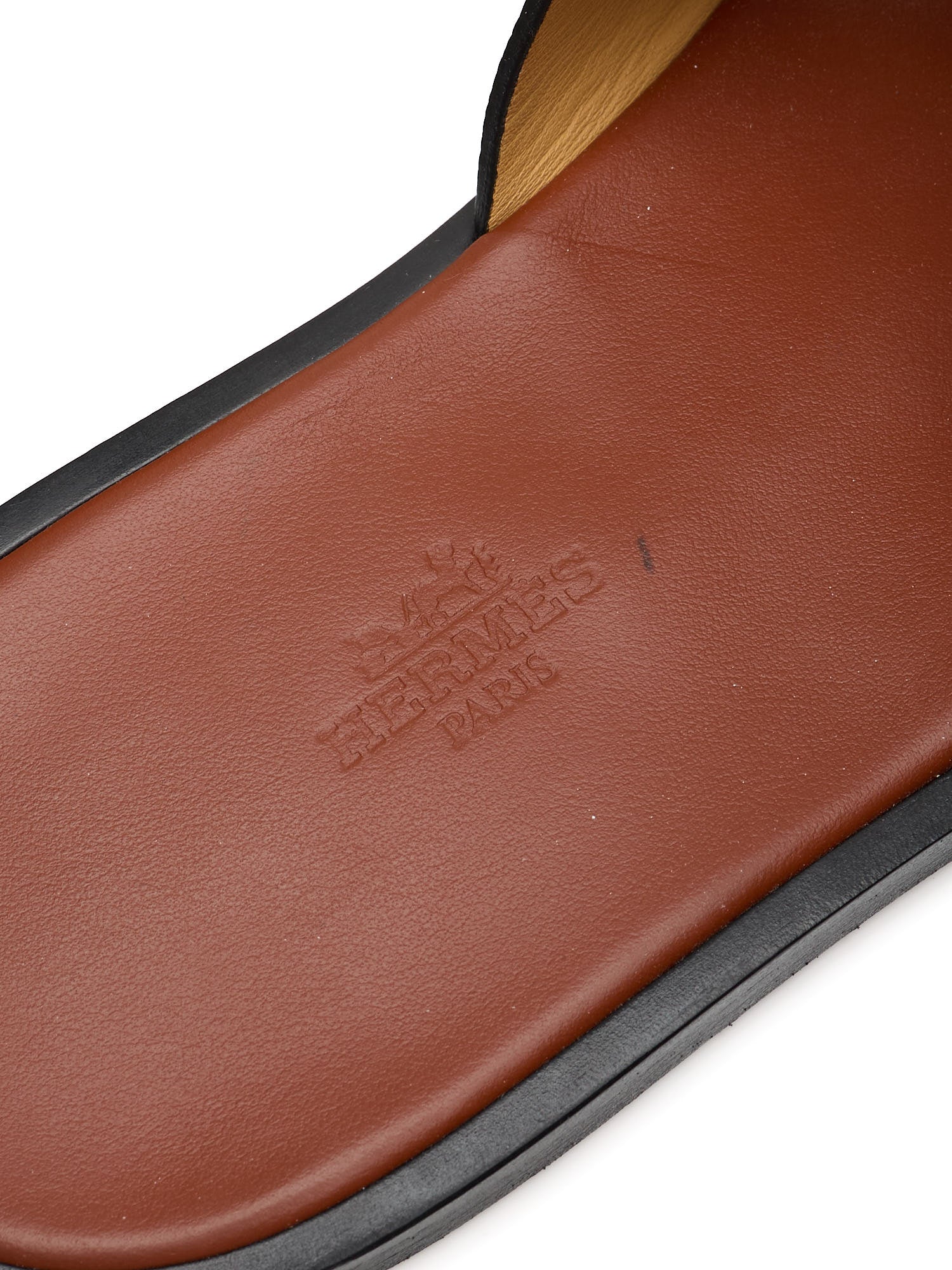 HERMES Izmir Black EpsomLeather  ''H'' Cut-out Calfskin Sandals