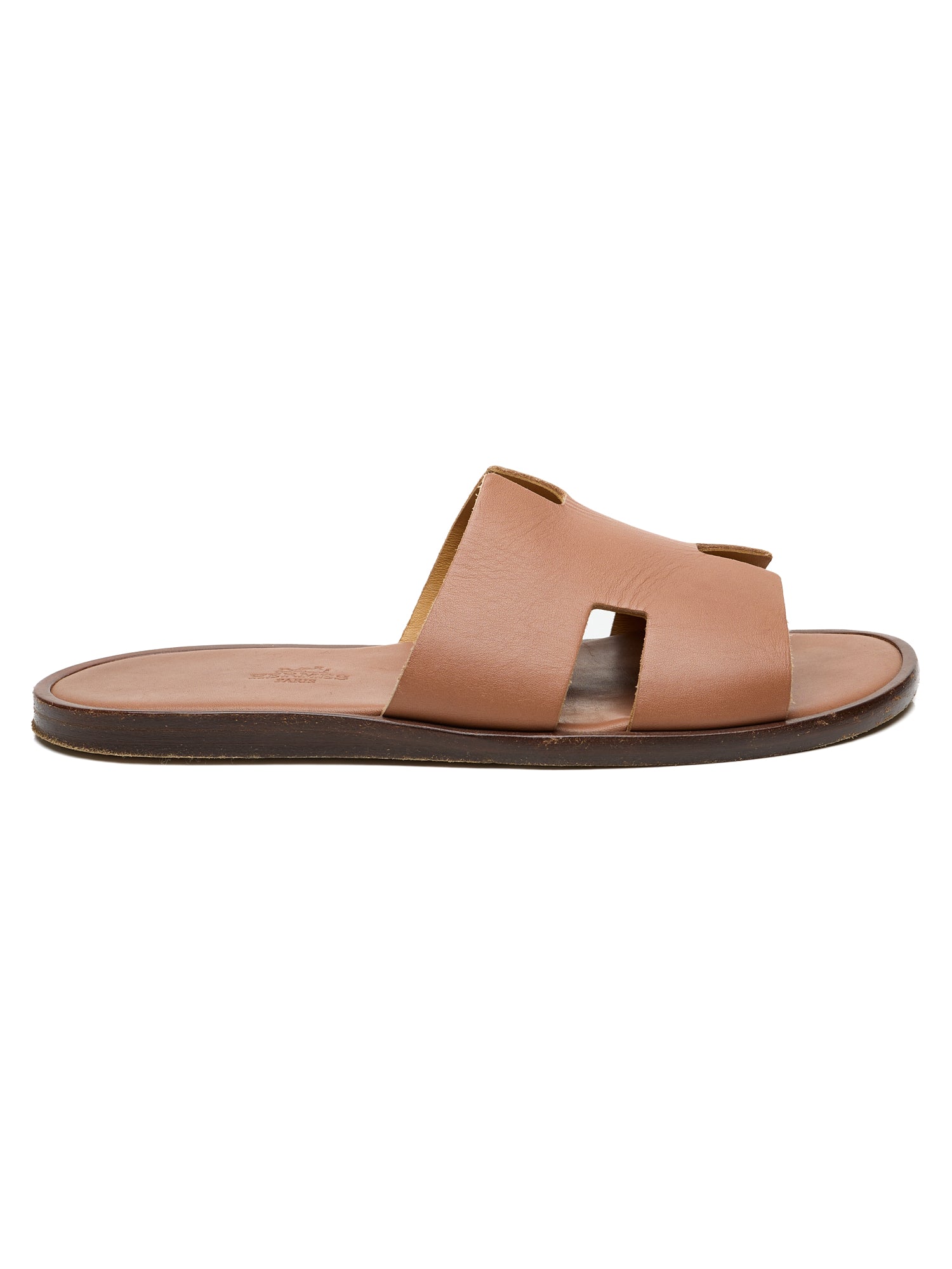HERMES Izmir "Gold" Brown ''H'' Cut-out Calfskin Sandals