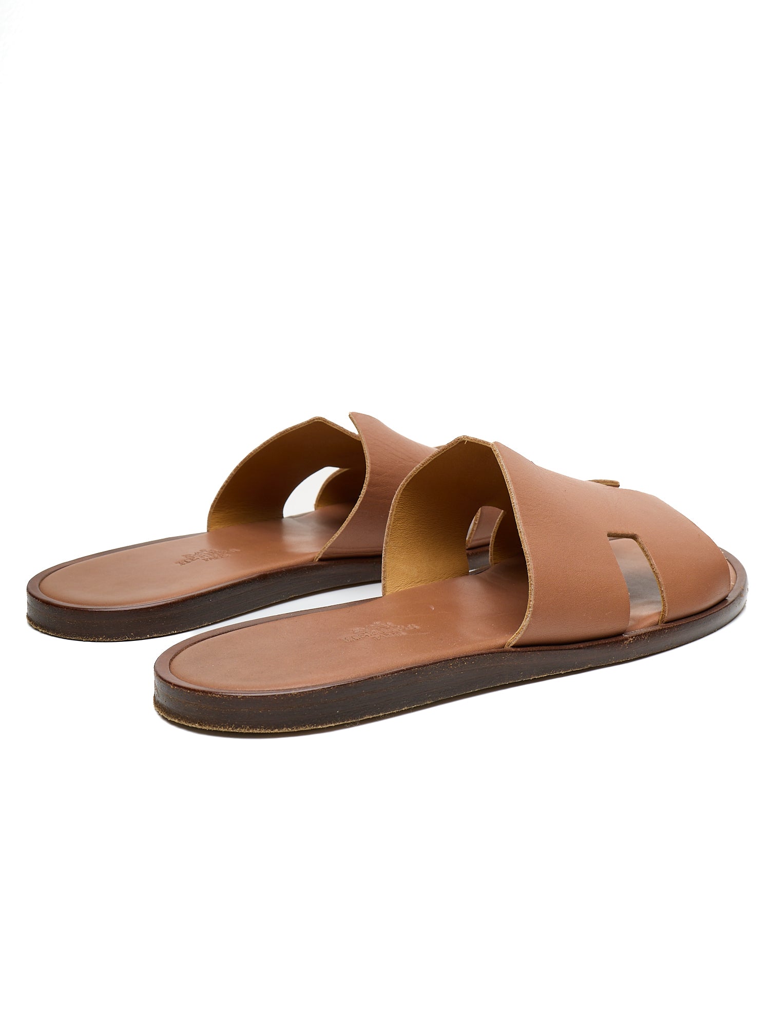 HERMES Izmir "Gold" Brown ''H'' Cut-out Calfskin Sandals