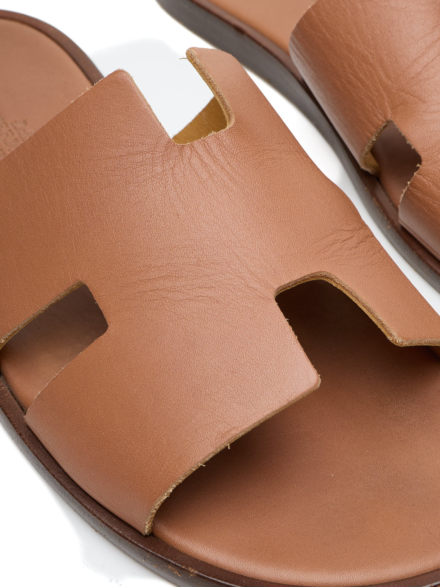 HERMES Izmir "Gold" Brown ''H'' Cut-out Calfskin Sandals