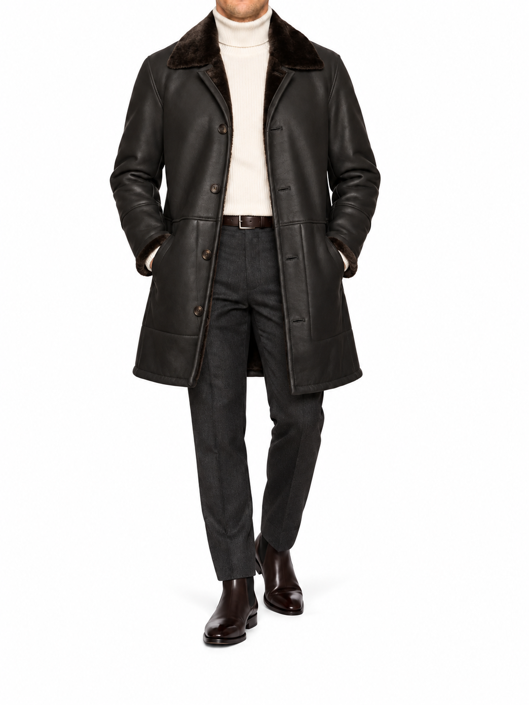 HETTABRETZ Black Nappa Leather Shearling Mouton Coat