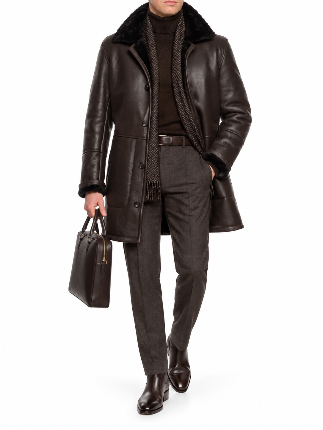 HETTABRETZ Brown Nappa Leather Shearling Mouton Coat