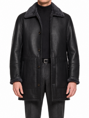 HETTABRETZ Smoke Gray Nappa Leather Shearling Mouton Coat