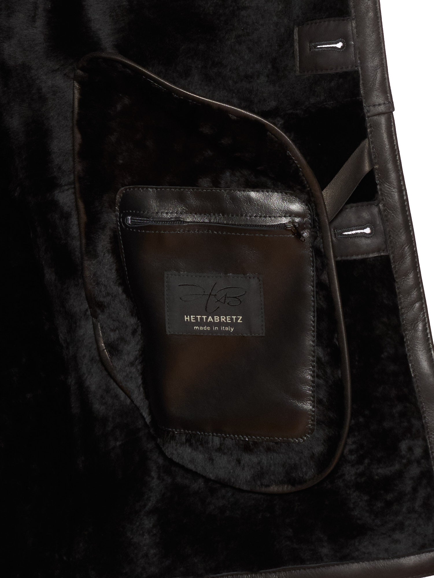 HETTABRETZ Black Leather Mouton Fur Lined Shearling Coat