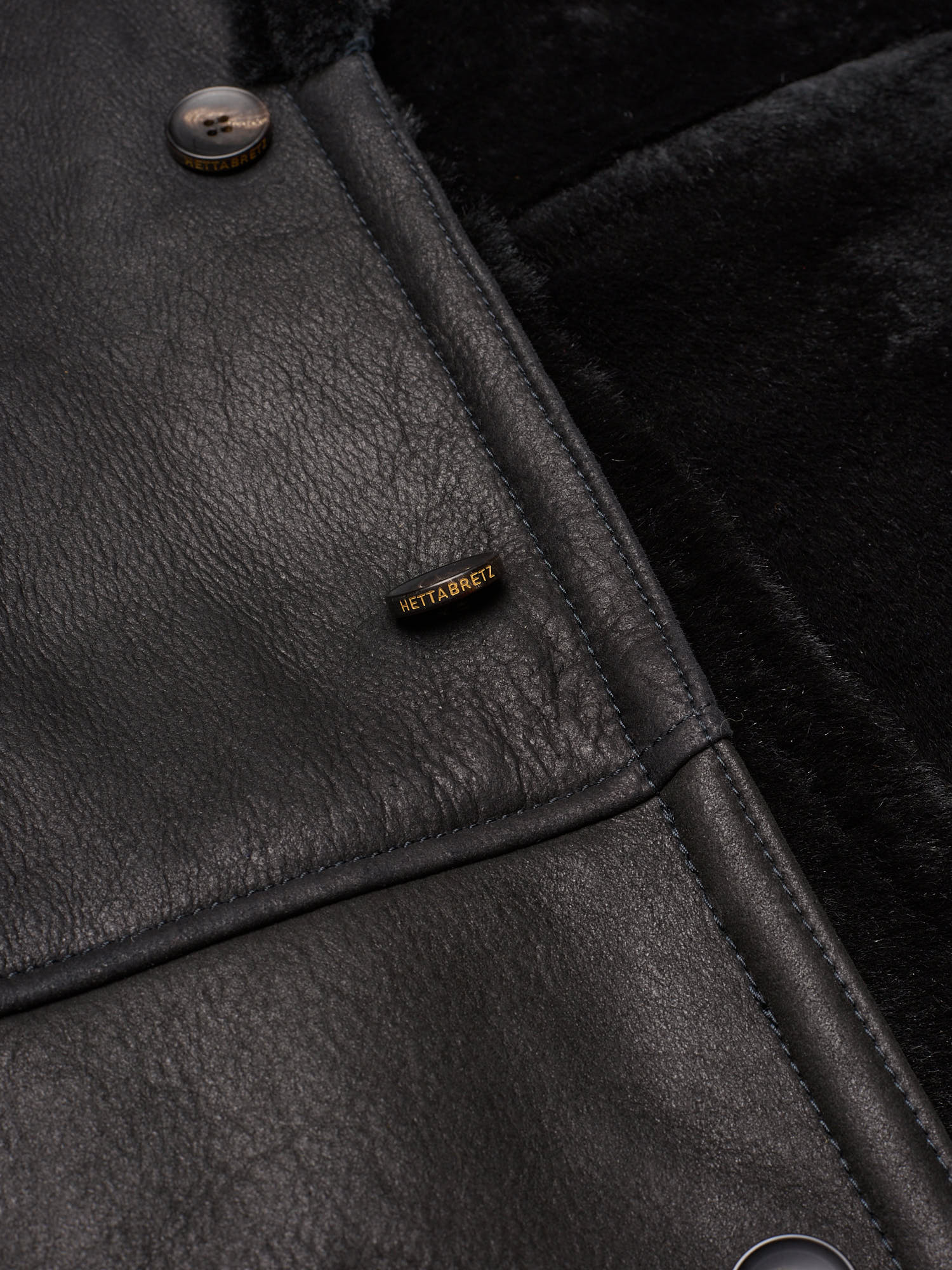 HETTABRETZ Black Leather Mouton Fur Lined Shearling Coat