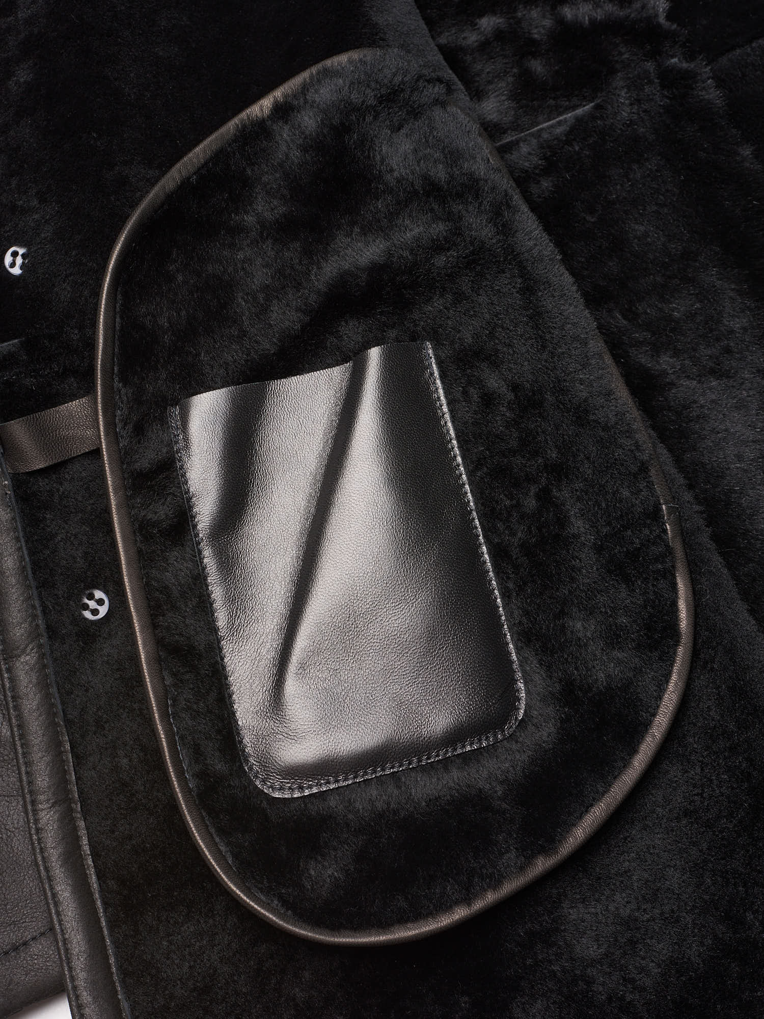 HETTABRETZ Black Leather Mouton Fur Lined Shearling Coat