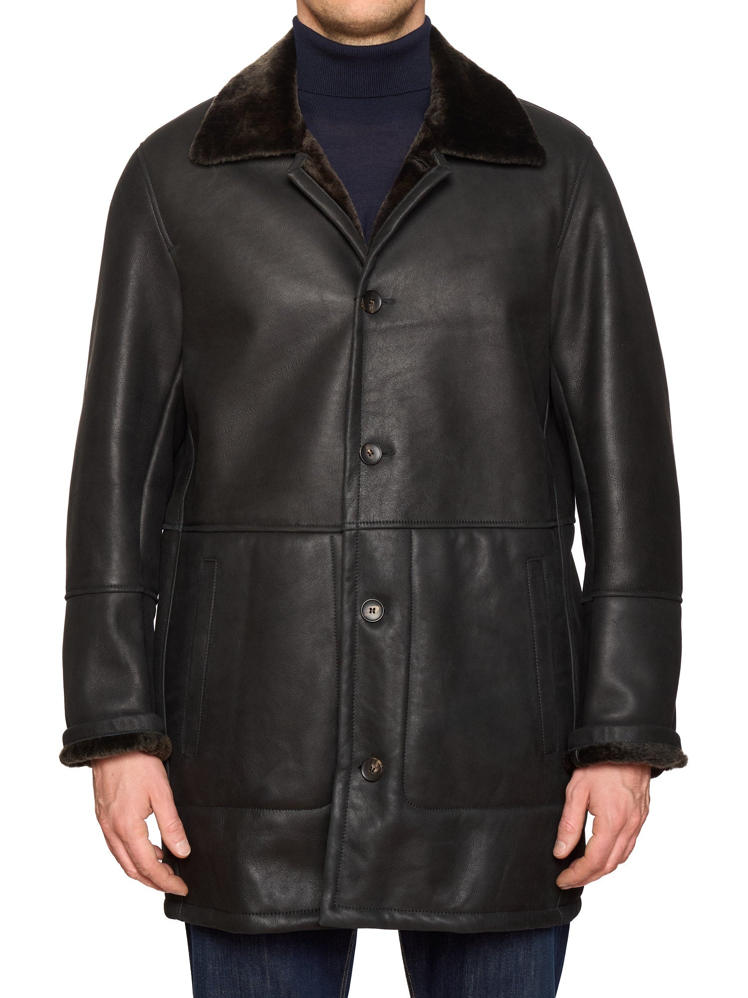 HETTABRETZ Black Nappa Leather Shearling Mouton Coat
