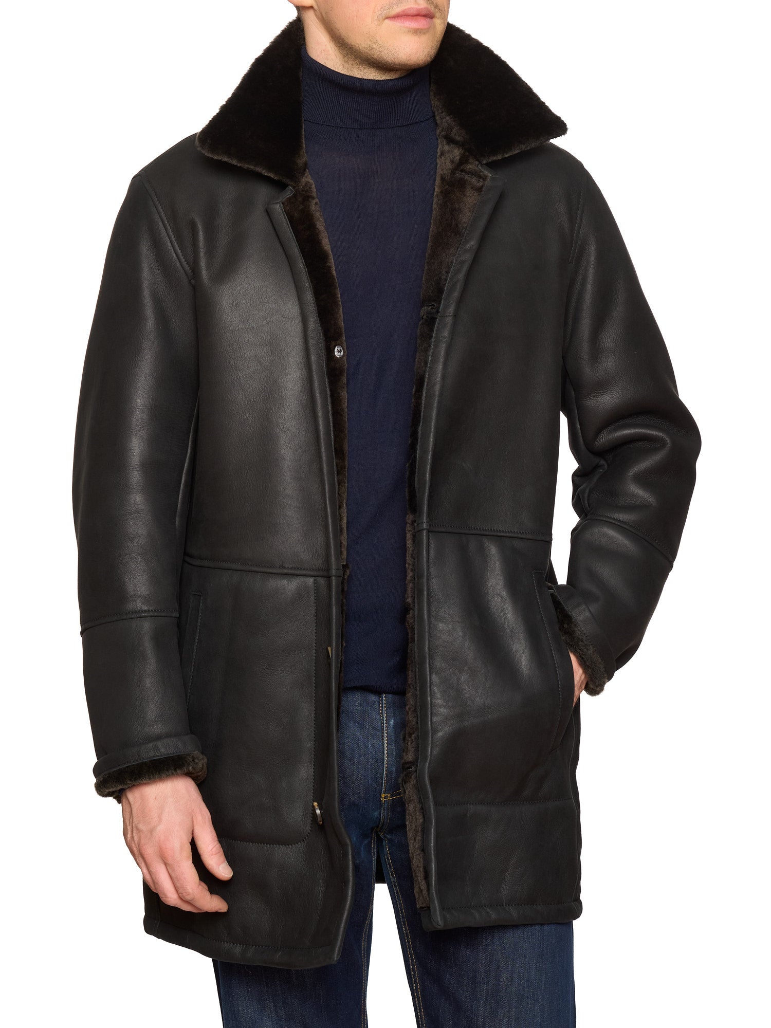 HETTABRETZ Black Nappa Leather Shearling Mouton Coat