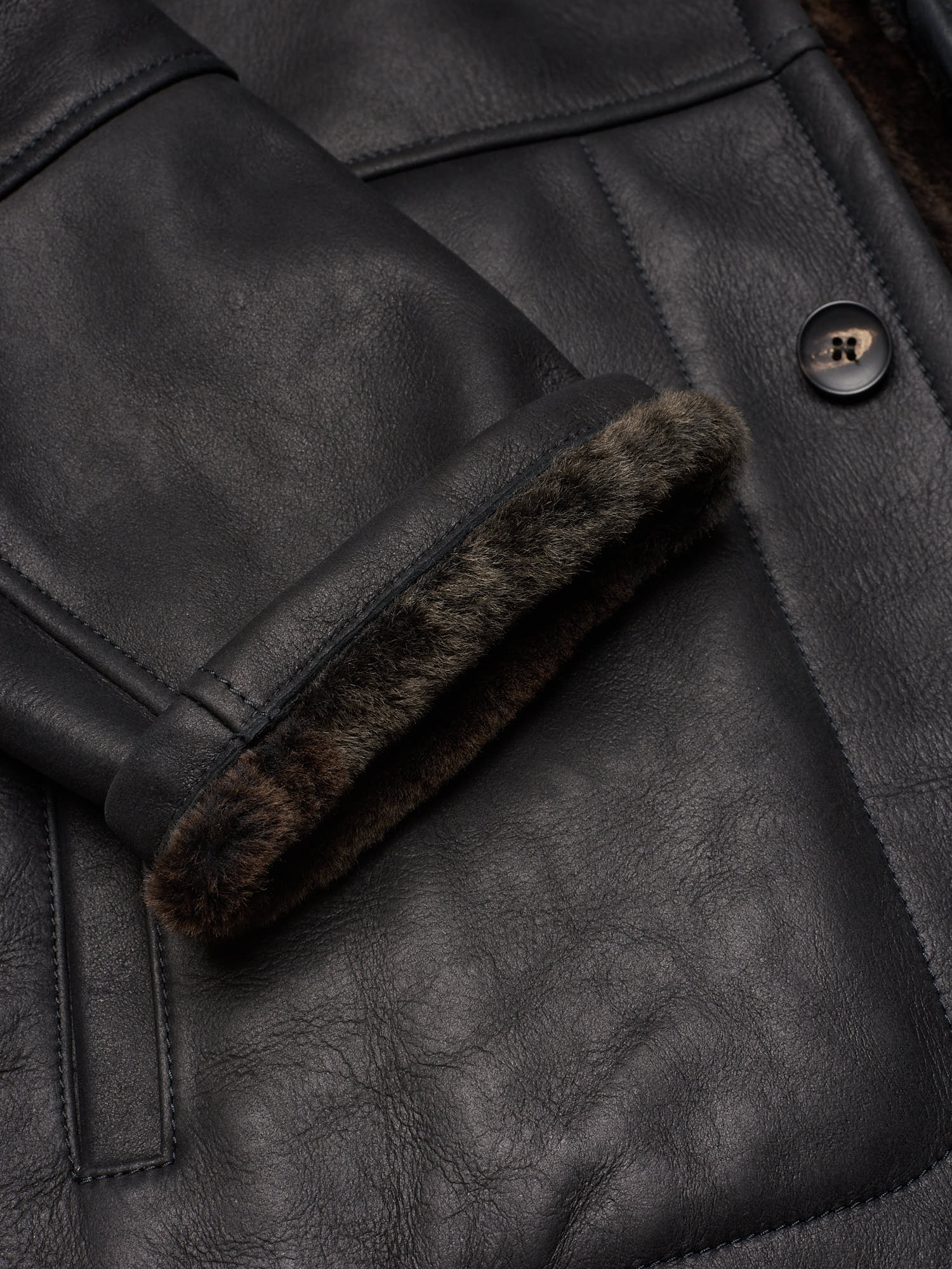 HETTABRETZ Black Nappa Leather Shearling Mouton Coat