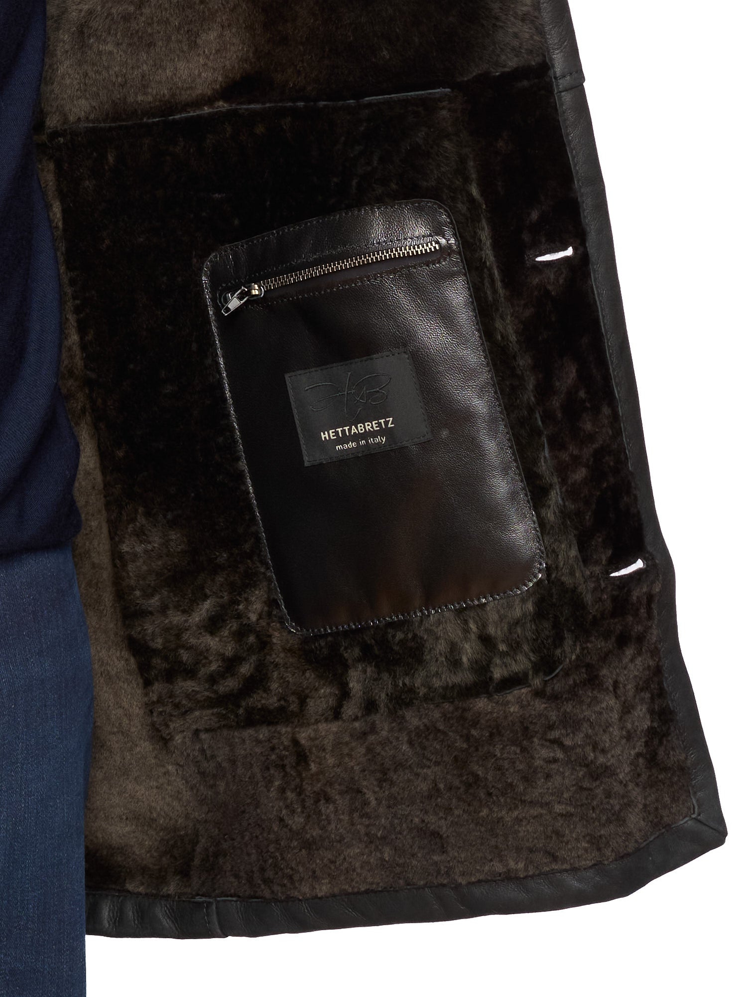 HETTABRETZ Black Nappa Leather Shearling Mouton Coat