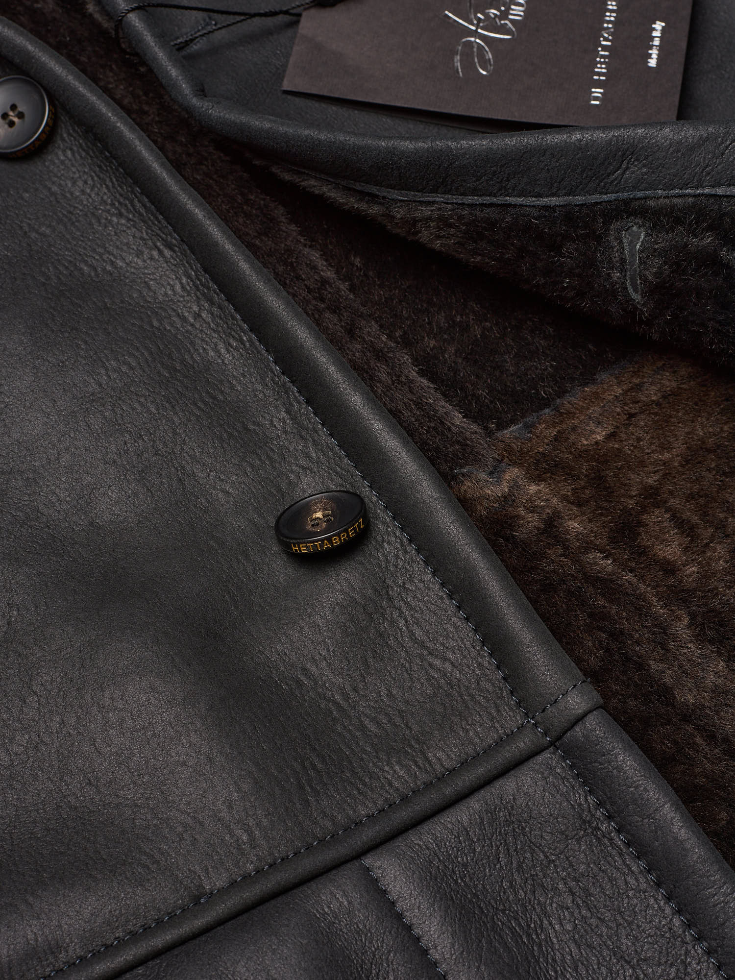 HETTABRETZ Black Nappa Leather Shearling Mouton Coat