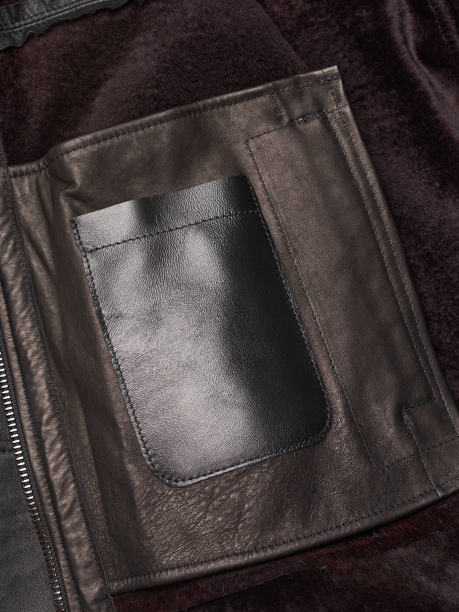 HETTABRETZ Black Shearling Biker Aviator Fur Lined Bomber Jacket Slim