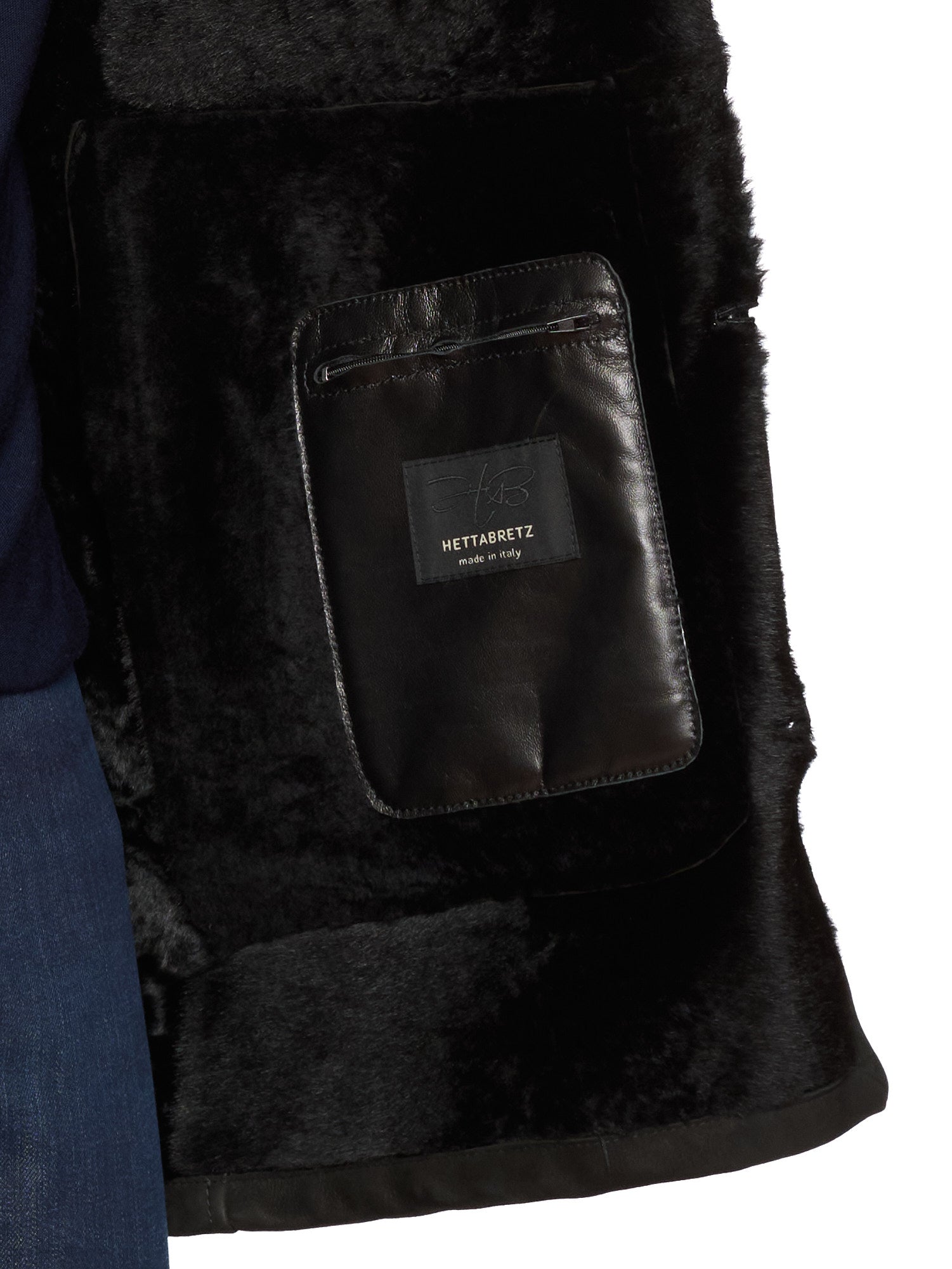 HETTABRETZ Black Suede Shearling Leather Fur Coat Overcoat