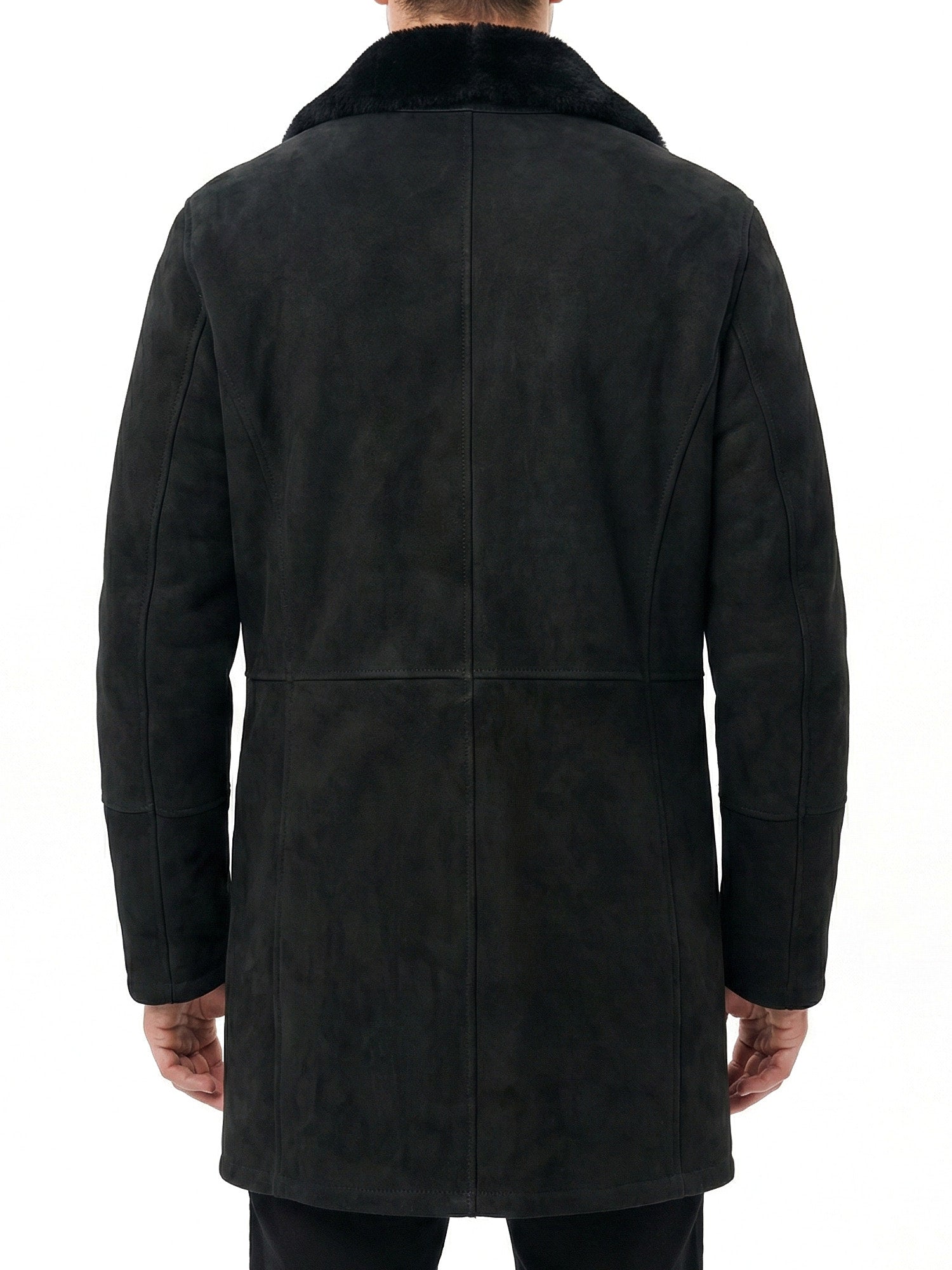 HETTABRETZ Black Suede Shearling Leather Fur Coat Overcoat