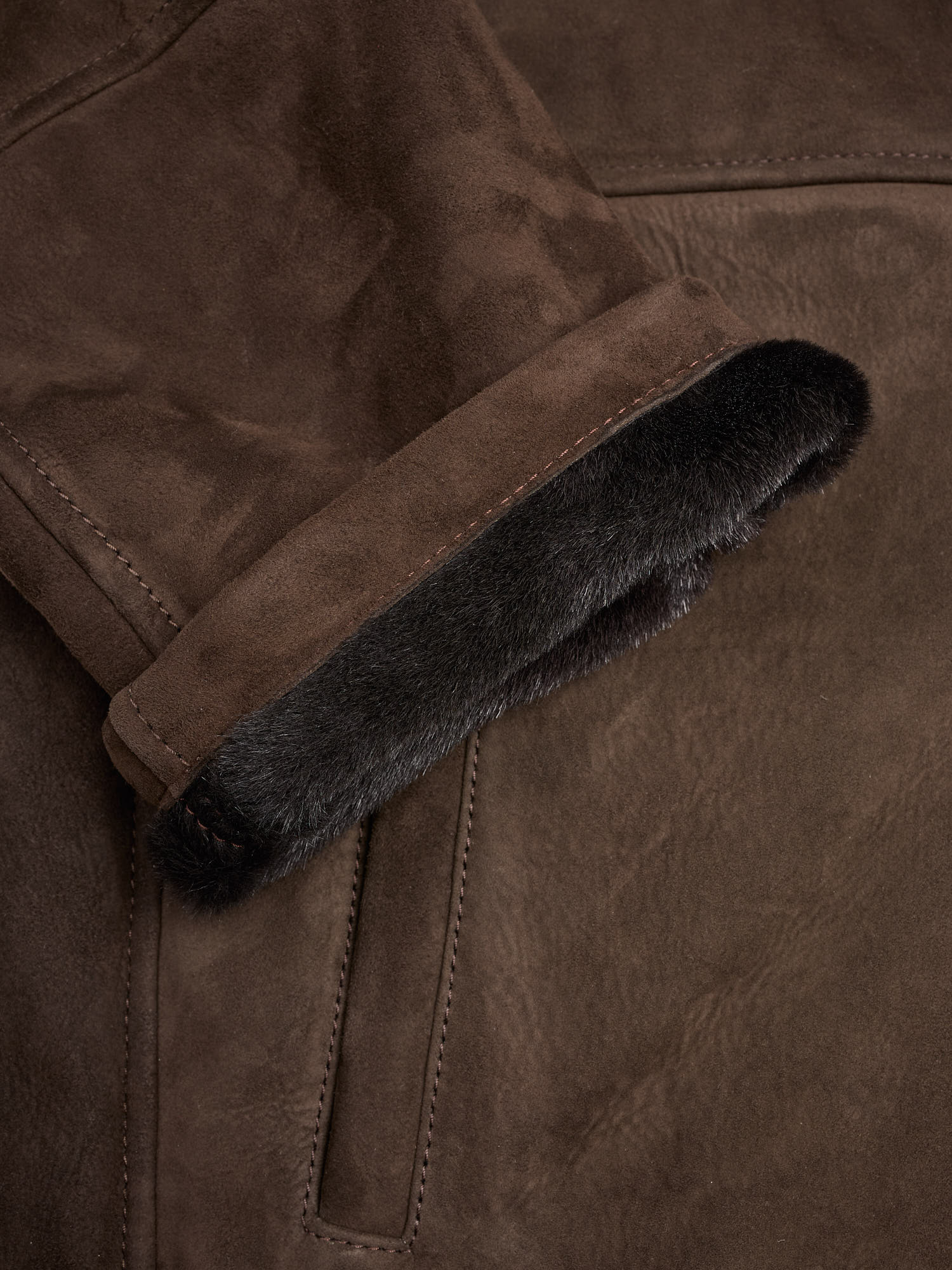HETTABRETZ Brown Suede Shearling Leather Fur Coat Overcoat