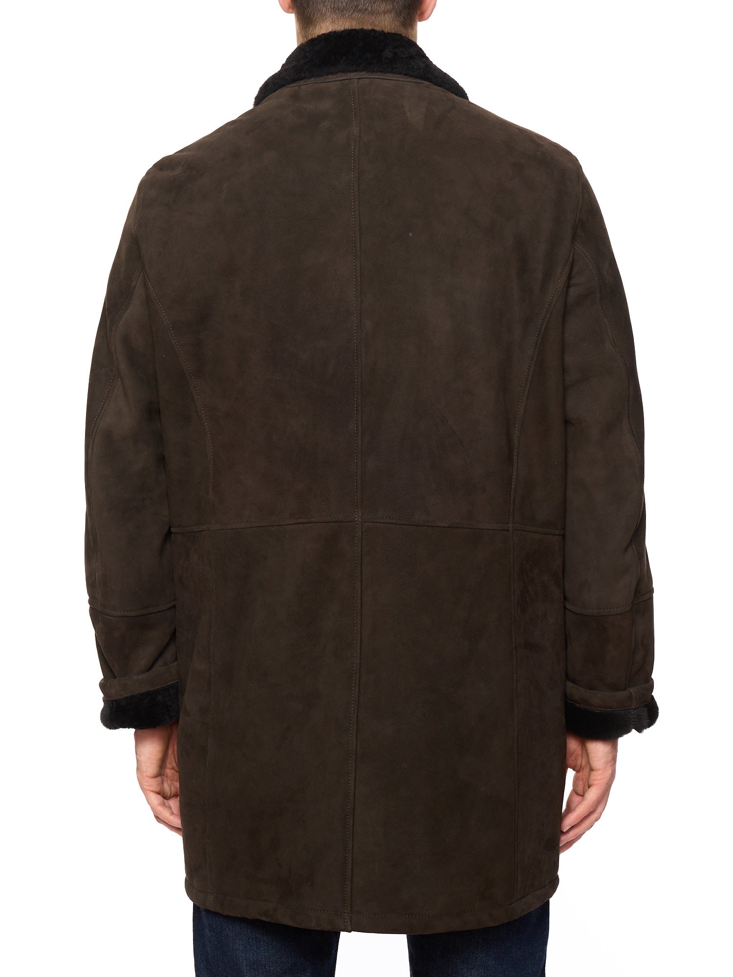 HETTABRETZ Brown Suede Shearling Leather Fur Coat Overcoat