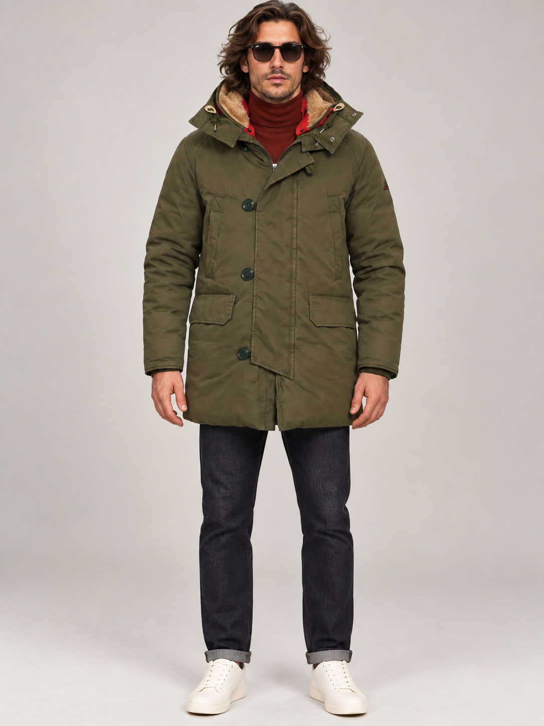 HOLUBAR "Boulder" 70th Anniv Ed Military Green Down Parka Jacket Alpaca Mohair