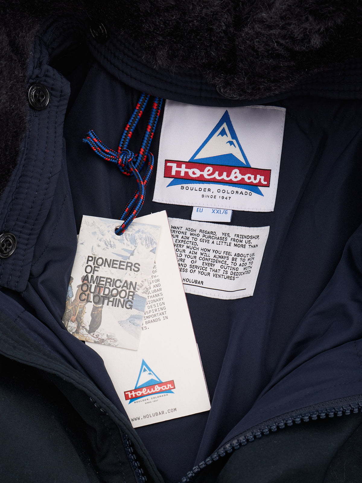 HOLUBAR "Boulder" Navy Blue Down-Feather Hooded Parka Jacket XL NEW