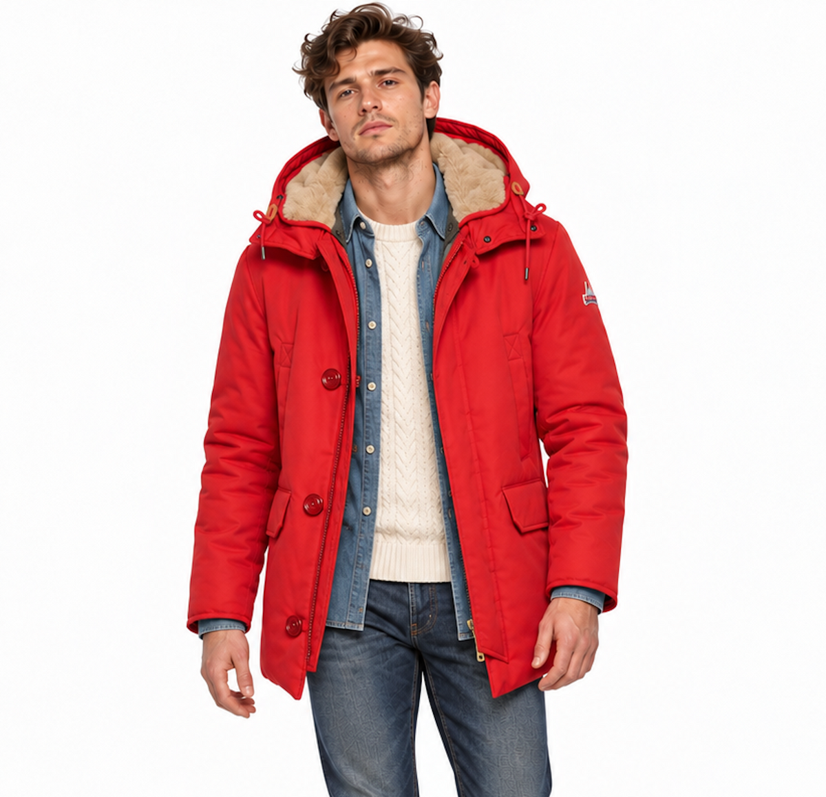 HOLUBAR "Boulder" Red Down-Feather Jacket Hooded Parka NEW