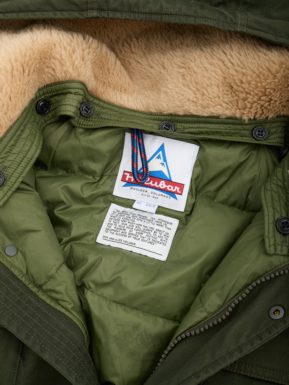 HOLUBAR "North Hunter" Green Cotton Parka Down Filled Parka Jacket Alpaca Mohair Parts