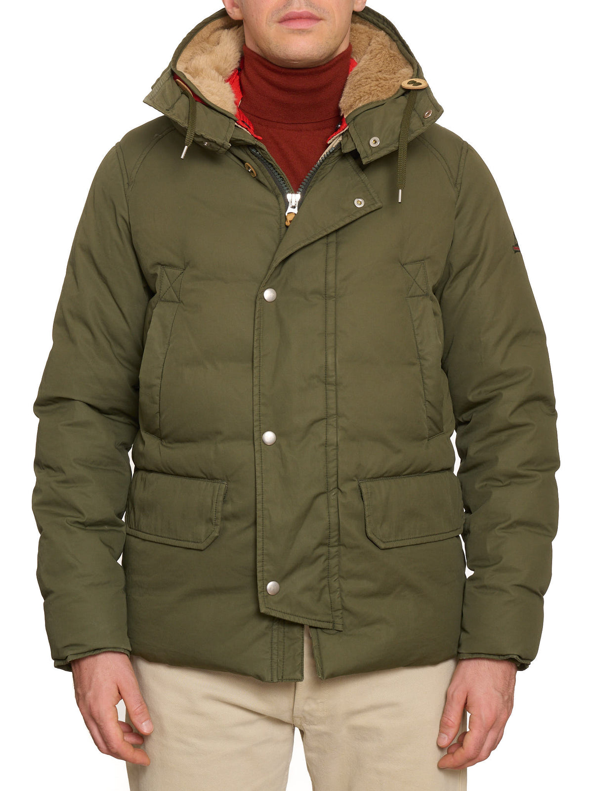 HOLUBAR "Short Boulder" Olive Green Cotton Down Filled Parka Jacket Alpaca Mohair Parts