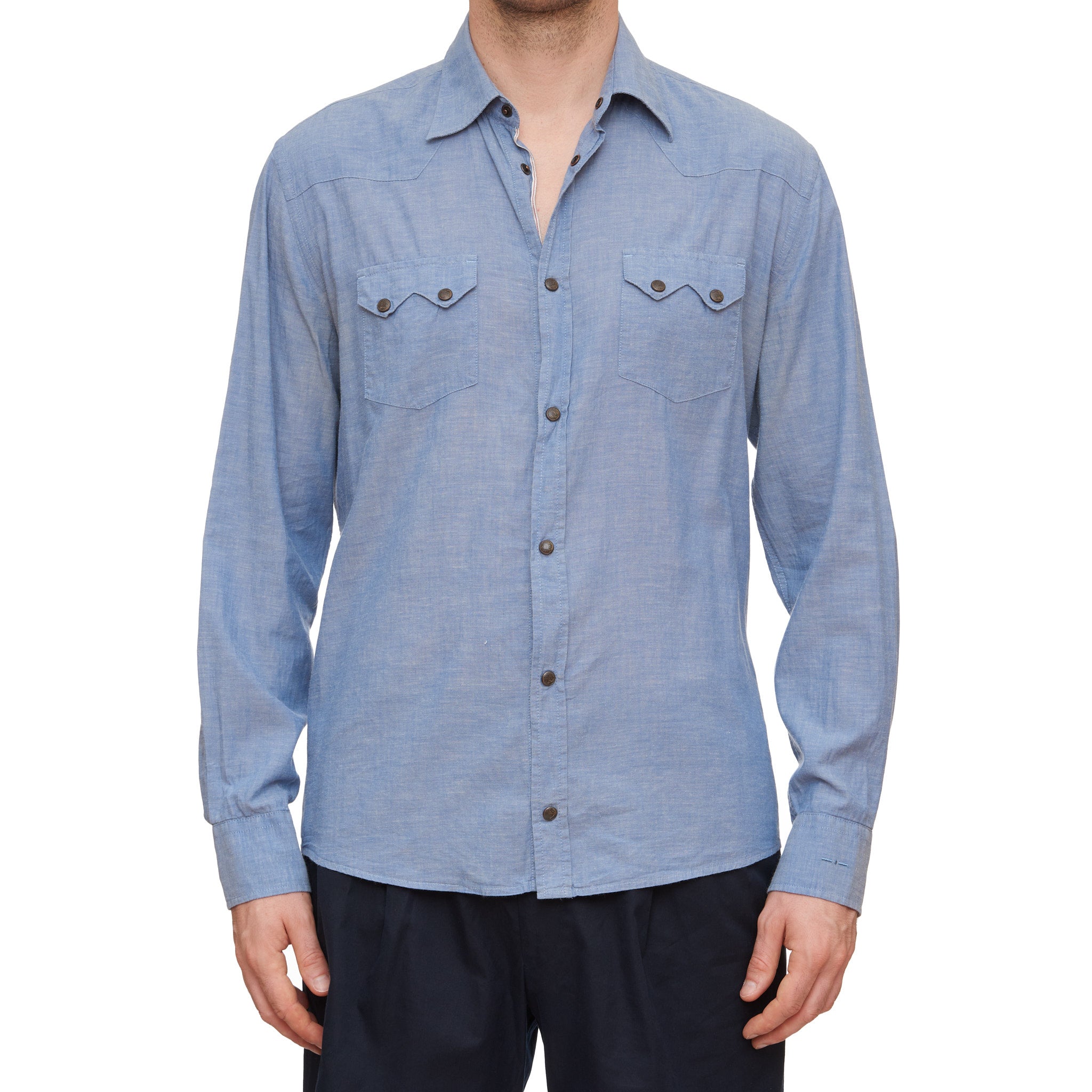Lapo Elkann's ITALIA INDEPENDENT Chambray Selvedge Western Casual Shirt Size XL Slim Fit ITALIA INDEPENDENT