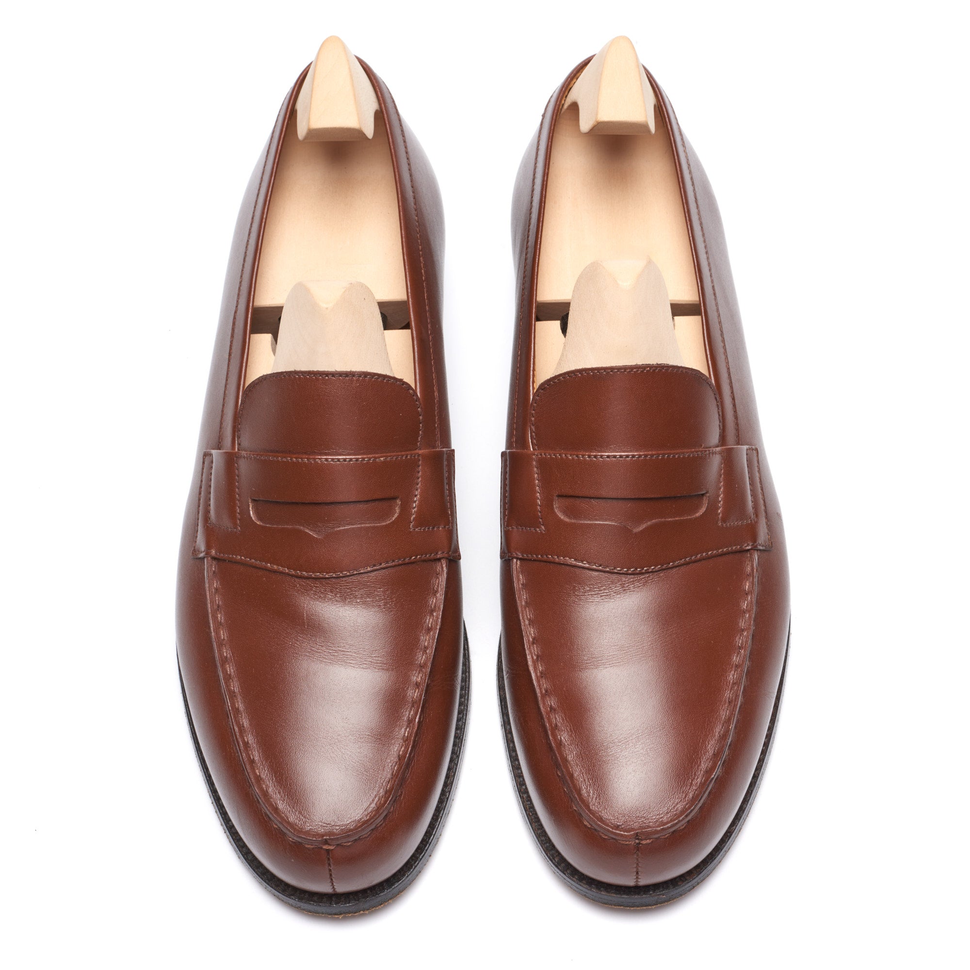 J.M. WESTON 180 Loafer Brown Box Calf Leather Moc Toe Penny Loafer Sho