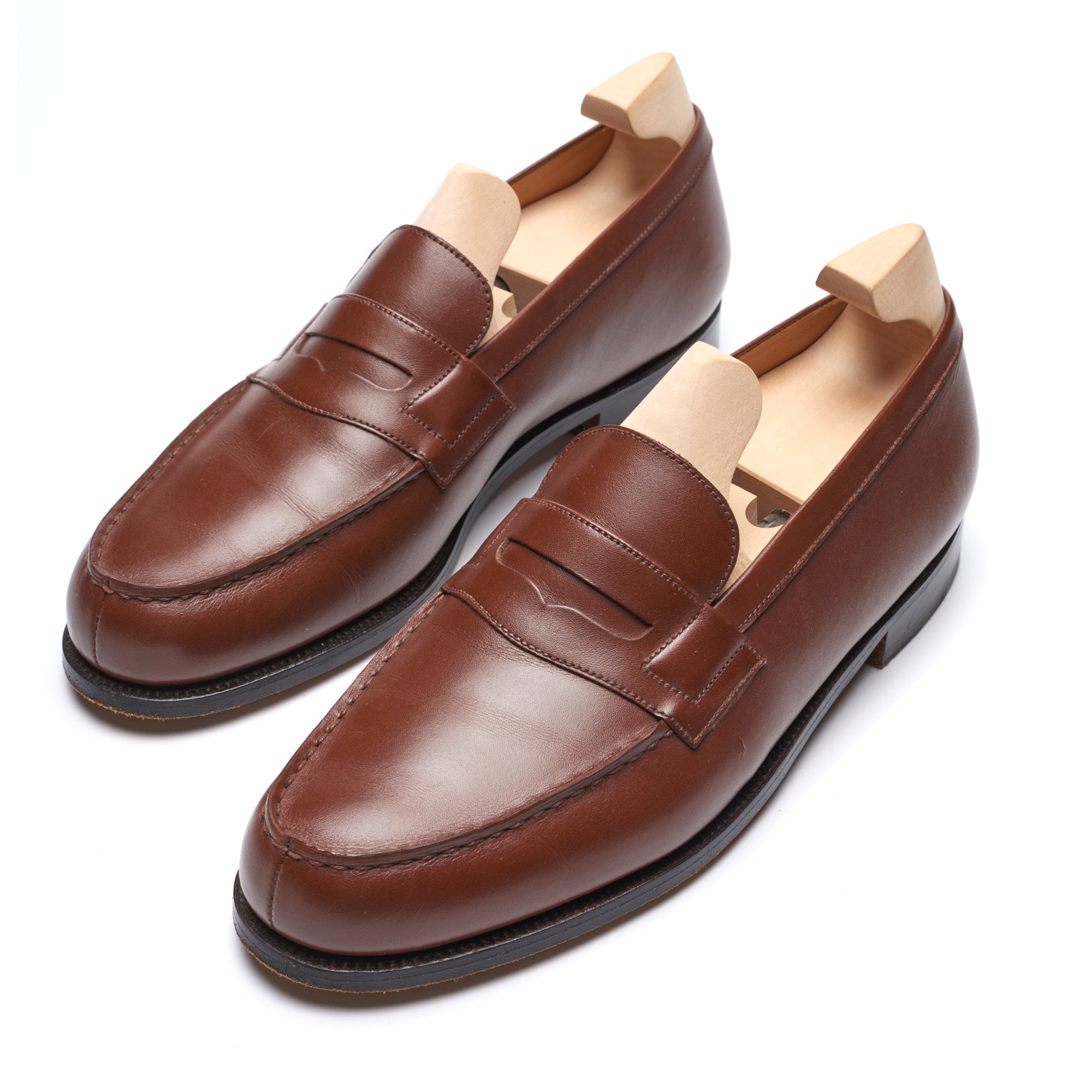 LOUIS VUITTON Men's Mocassin Brown Leather Shoes Penny Loafers Square Toe  7.5