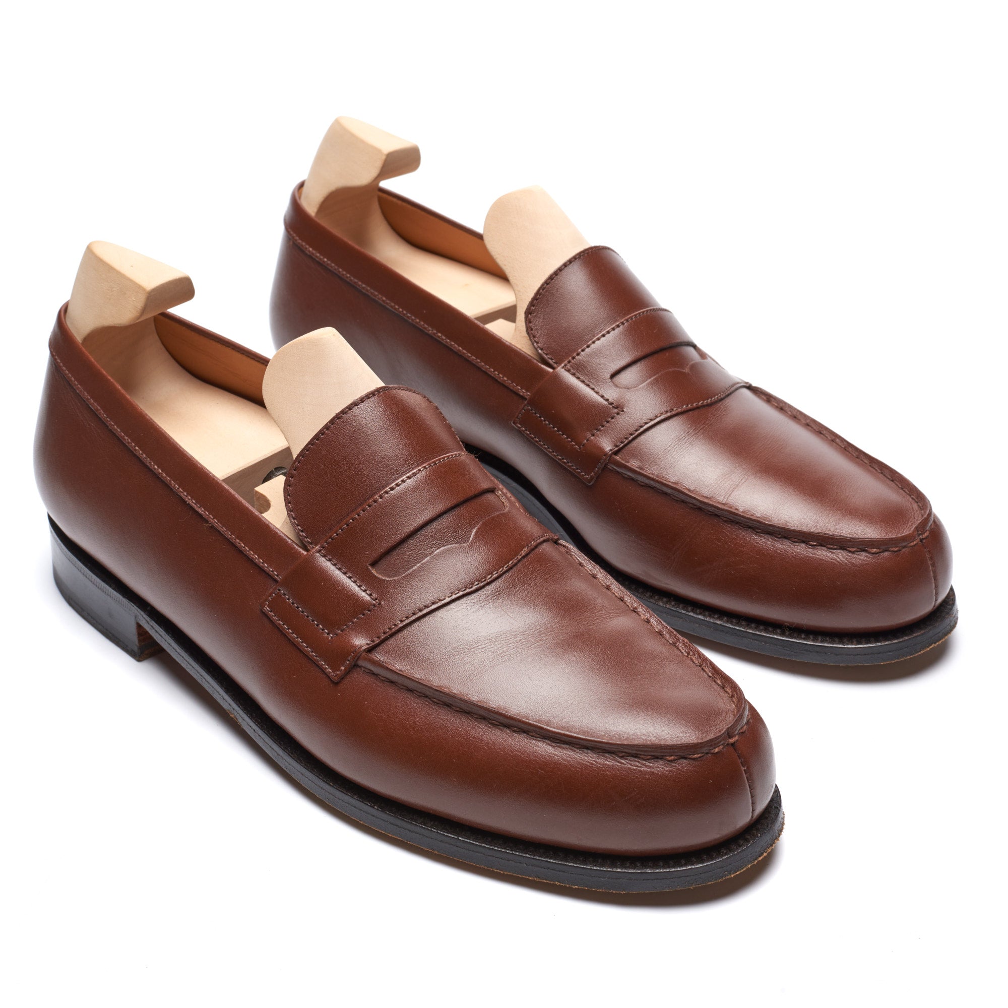 LOUIS VUITTON Men's Mocassin Brown Leather Shoes Penny Loafers Square Toe  7.5