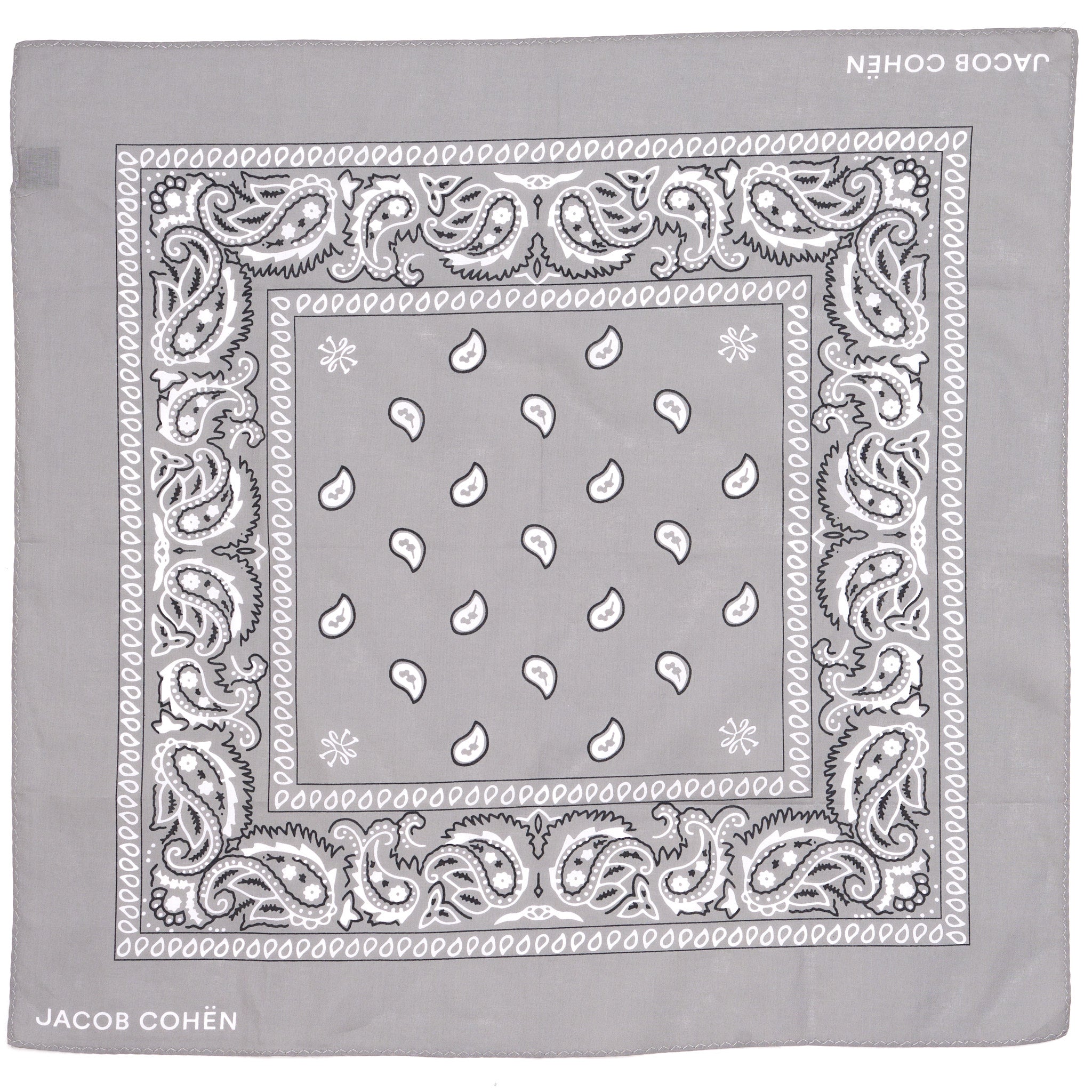 JACOB COHEN Gray Floral Paisley Printed Pattern Cotton Pocket Square NEW