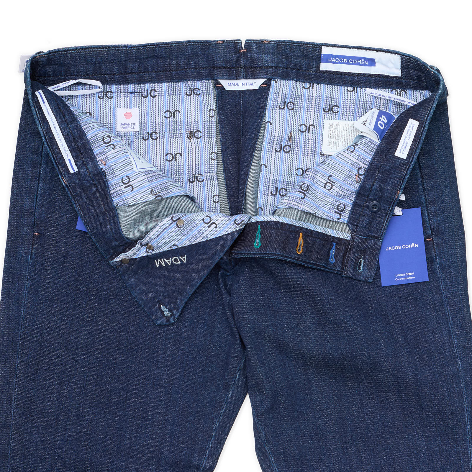 JACOB COHEN "Adam" Handmade Blue Denim Cotton Straight Fit Jeans NEW US 40