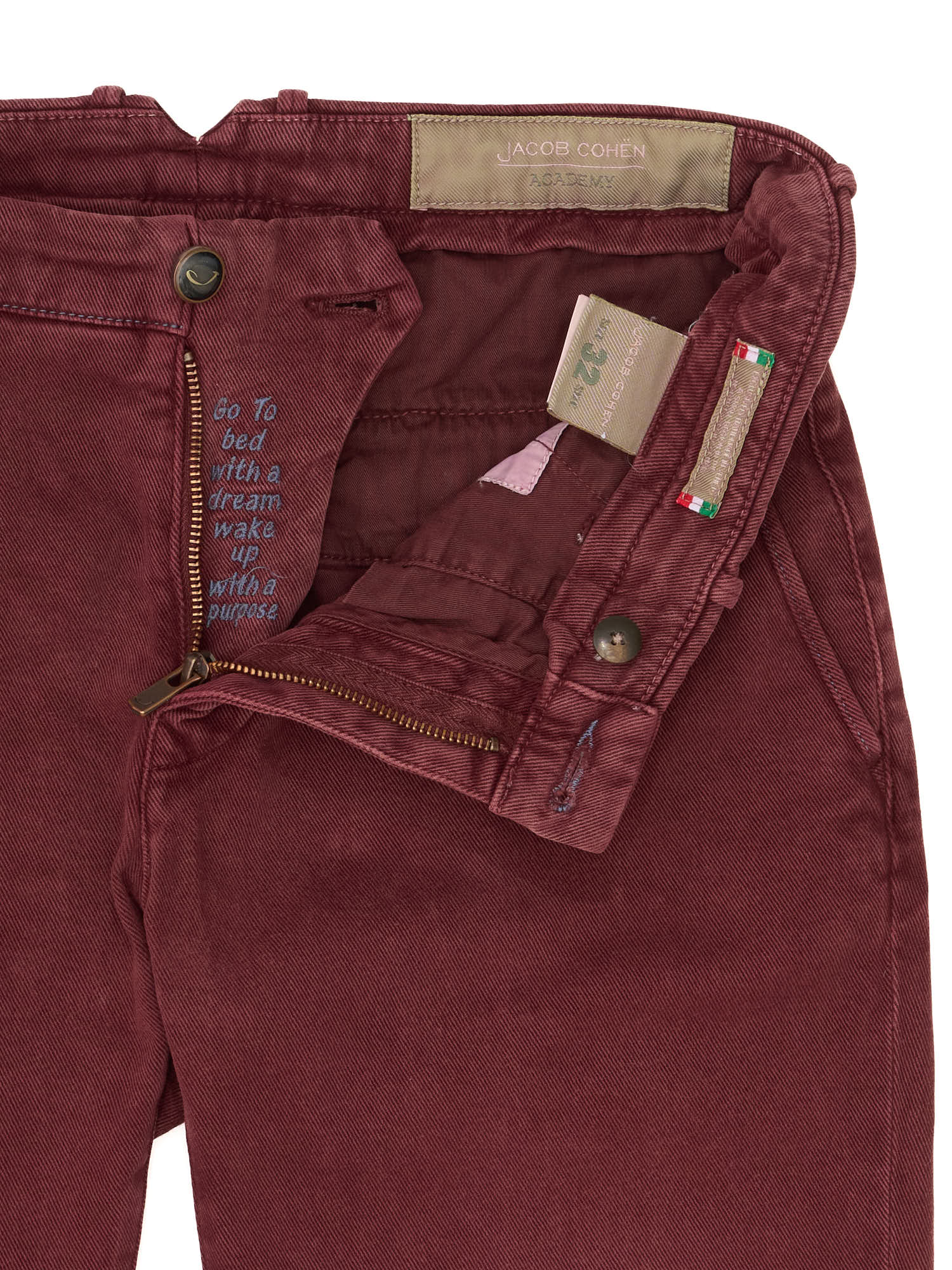 JACOB COHEN Handmade "Bobby" Burgundy Luxury Stretch Denim Chino Pants