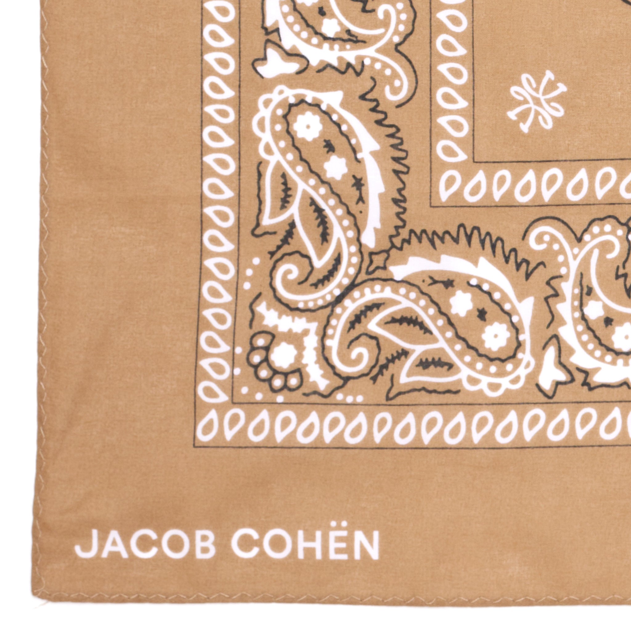 JACOB COHEN Khaki Paisley Printed Pattern Cotton Pocket Square Bandana NEW
