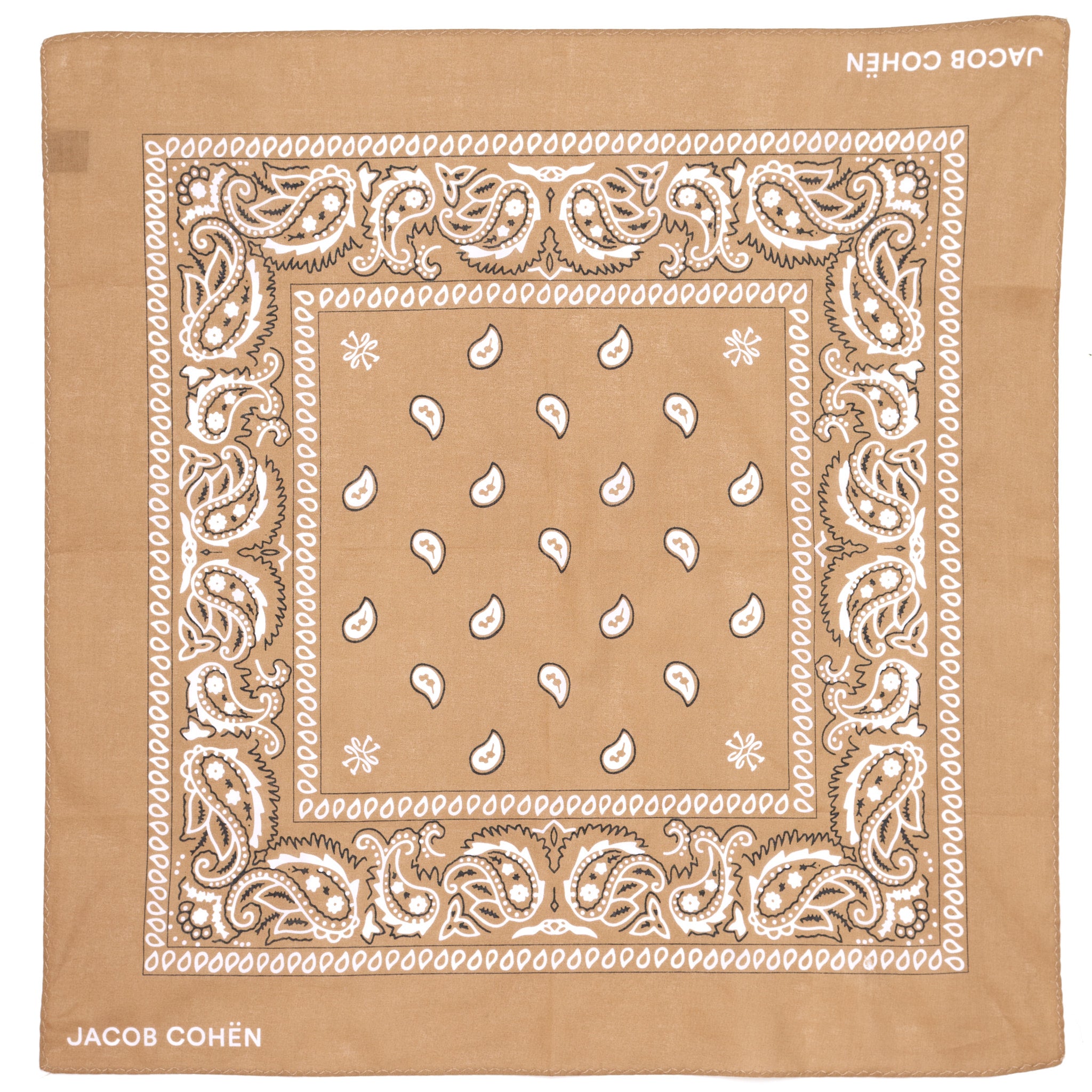 JACOB COHEN Khaki Paisley Printed Pattern Cotton Pocket Square Bandana NEW JACOB COHEN