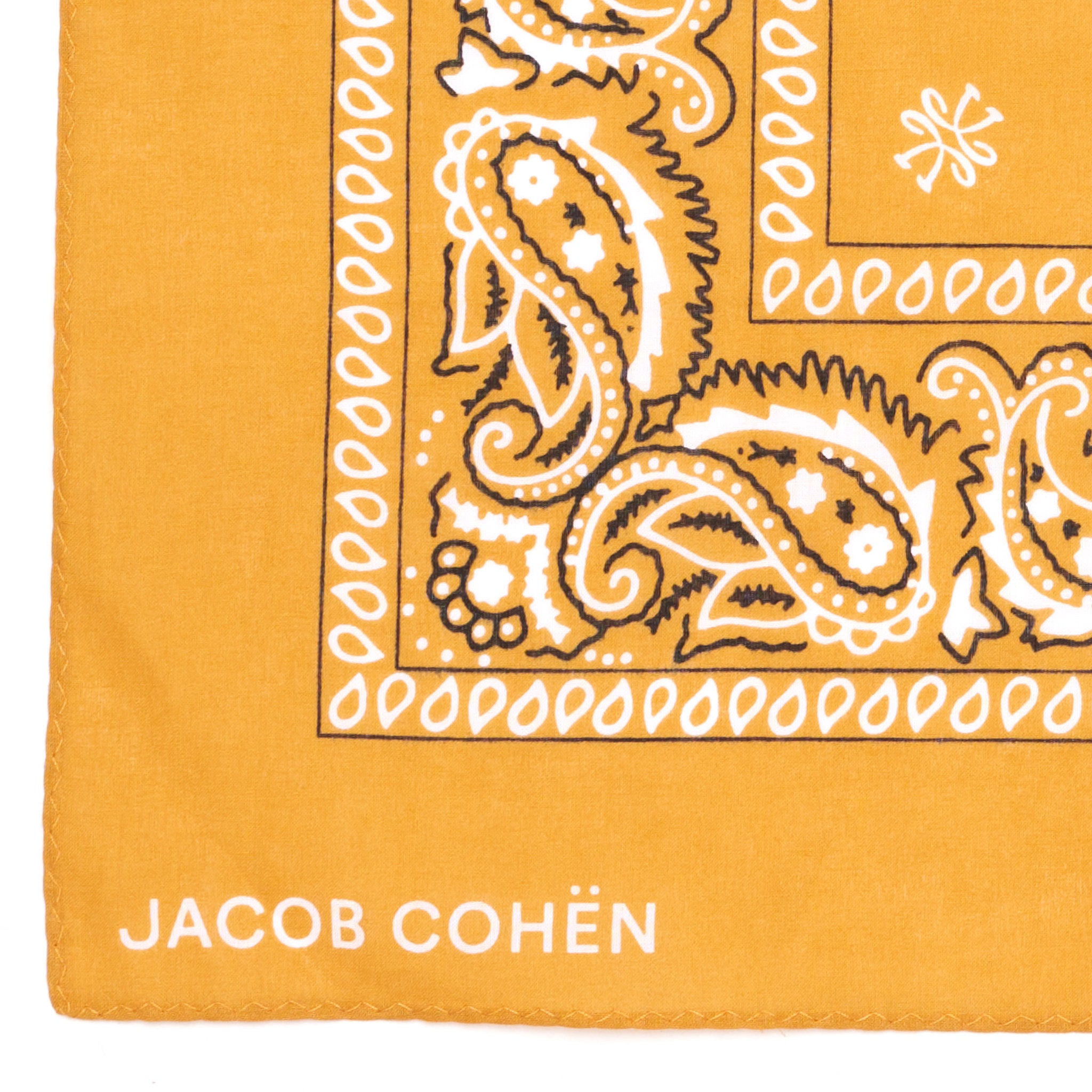 JACOB COHEN Mustard Floral Paisley Printed Pattern Cotton Pocket Square NEW