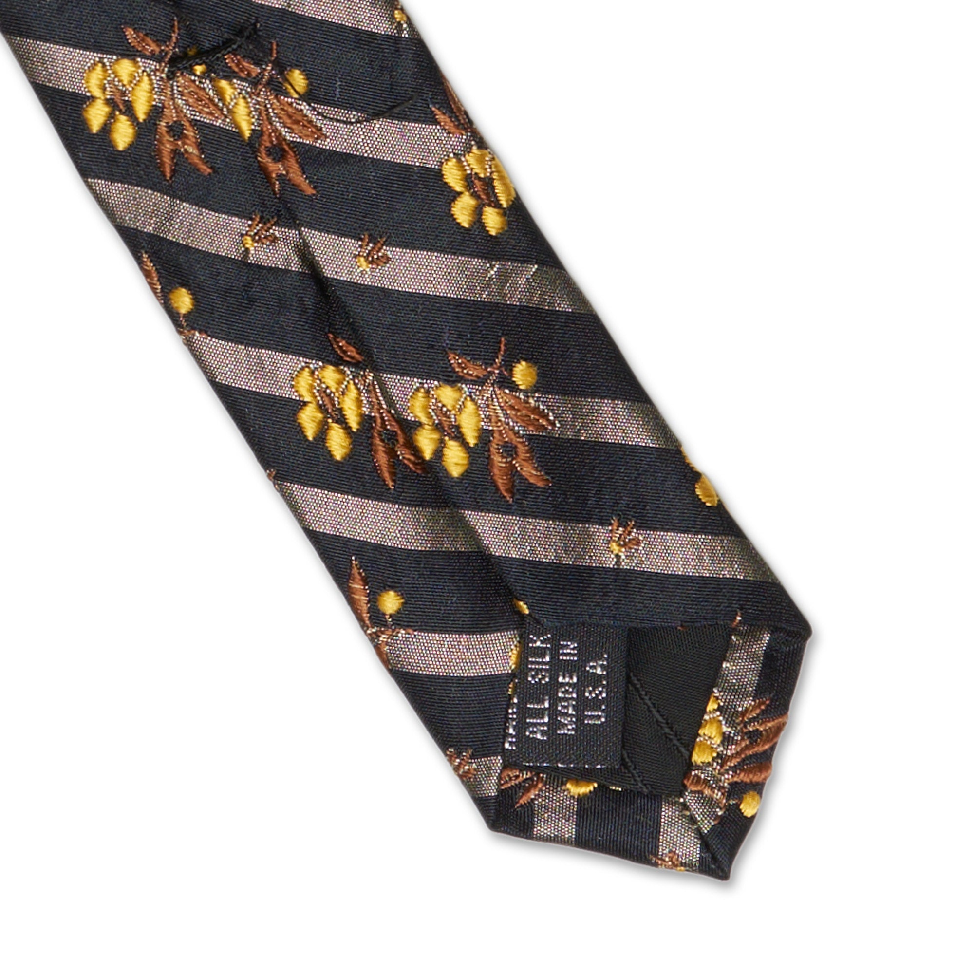 JAY KOS New York Handmade Black Striped Floral Design Silk Tie