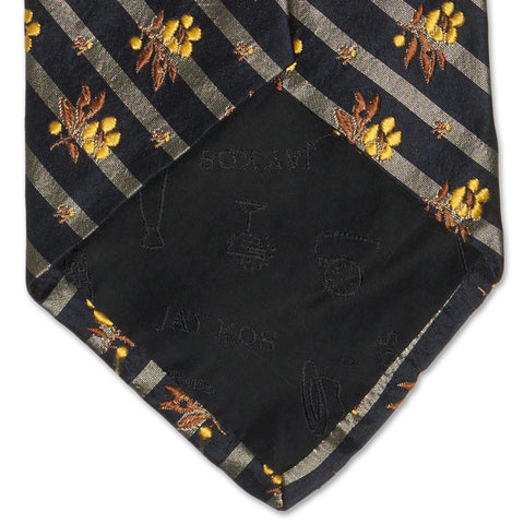 JAY KOS New York Handmade Black Striped Floral Design Silk Tie