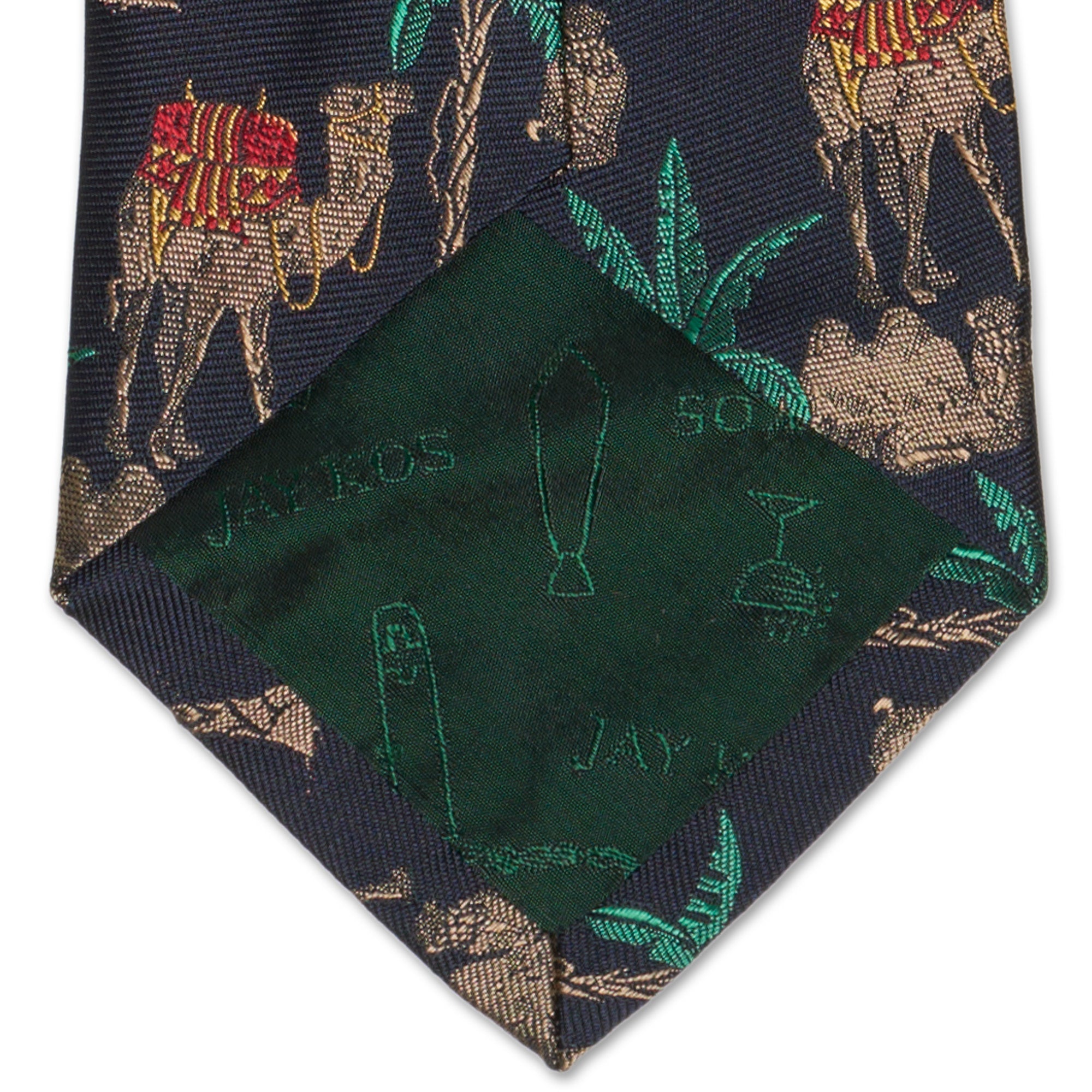 JAY KOS New York Handmade Navy Blue Camel Design Silk Tie
