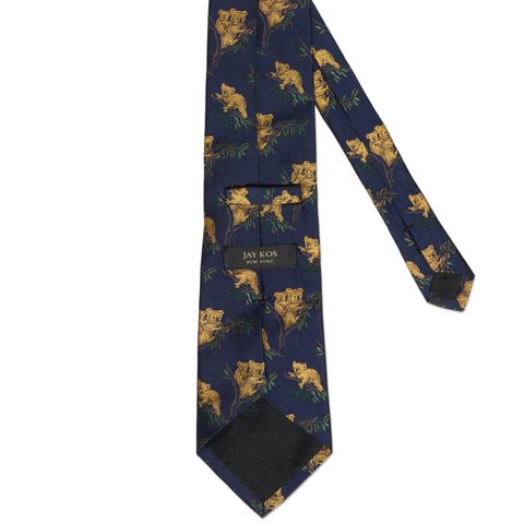 JAY KOS New York Handmade Navy Blue Coala Design Silk Tie