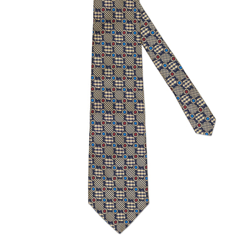 JAY KOS New York Handmade Navy Blue Geometry Cricle Design Silk Tie
