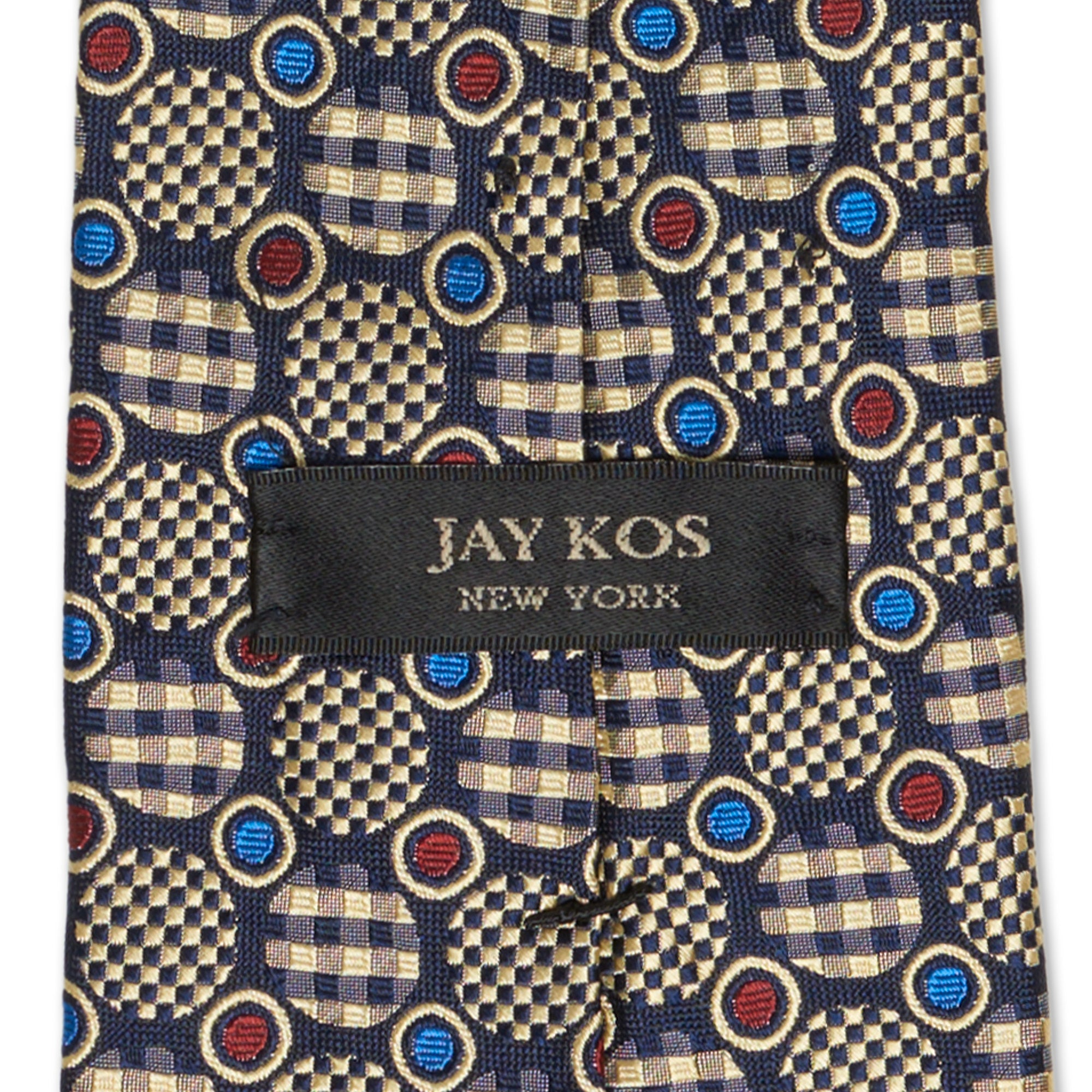 JAY KOS New York Handmade Navy Blue Geometry Cricle Design Silk Tie