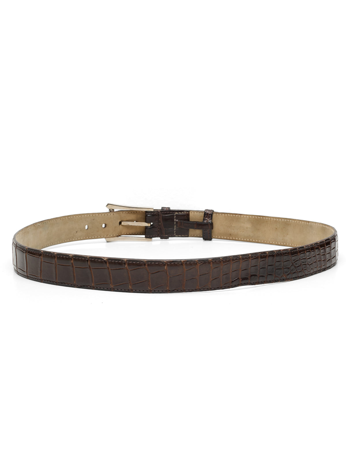 JOHN LOBB Dark Brown Crocodile Leather Silver-Tone Buckle Belt 95cm 38"