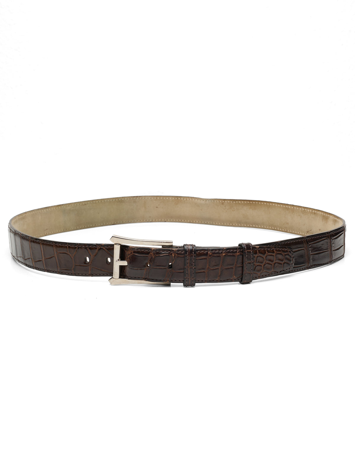JOHN LOBB Dark Brown Crocodile Leather Silver-Tone Buckle Belt 95cm 38"
