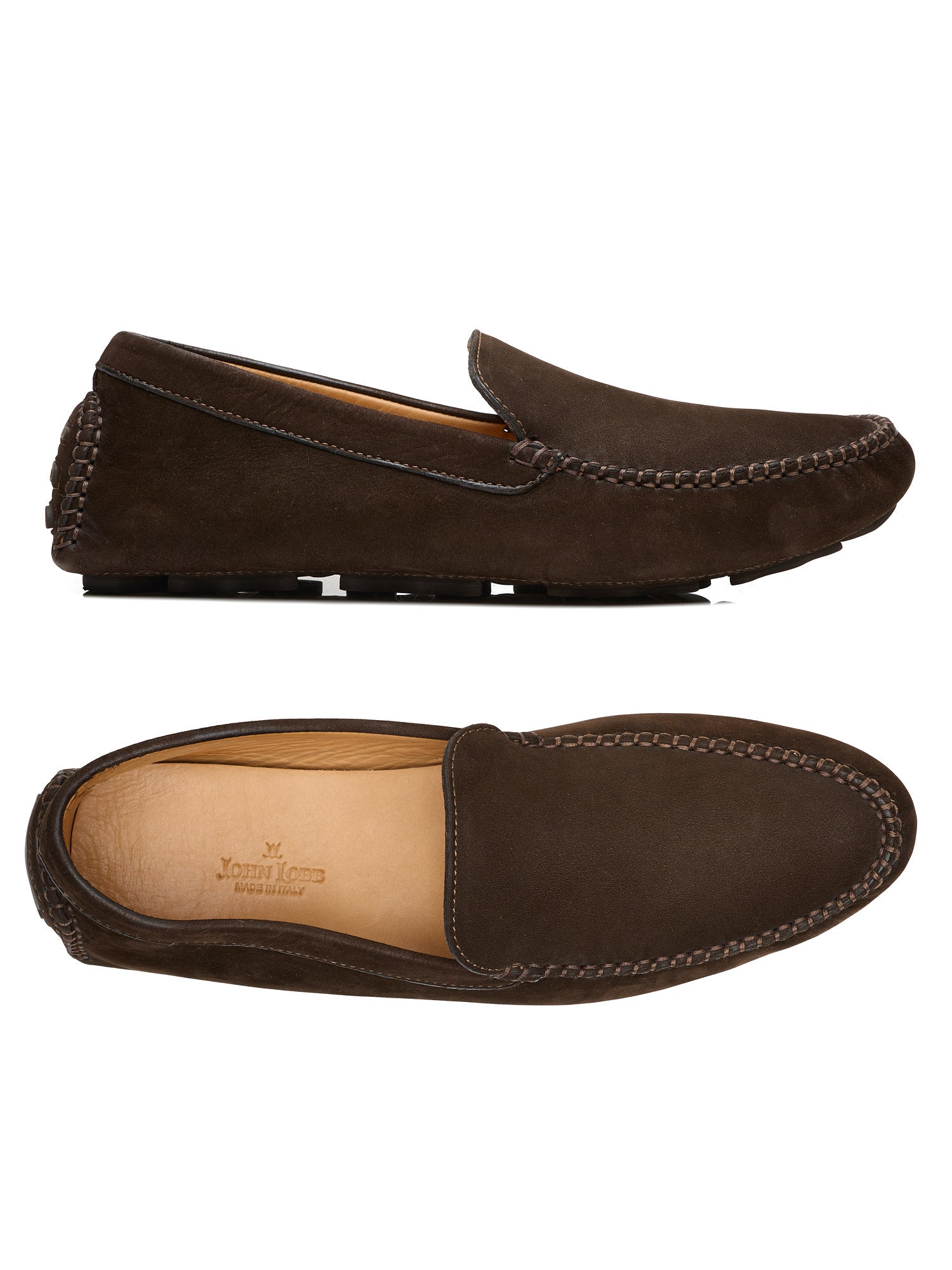 JOHN LOBB Dark Brown Suede Leather Driving Loafers Shoes