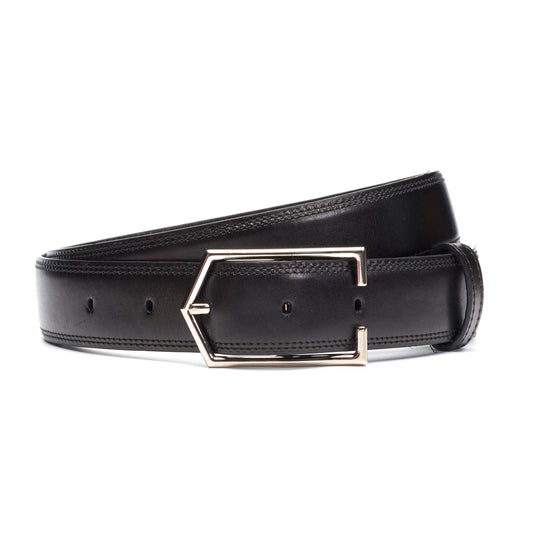 JOHN LOBB Handmade Black Calf Leather Belt with Silver-Tone Buckle 90cm 36"