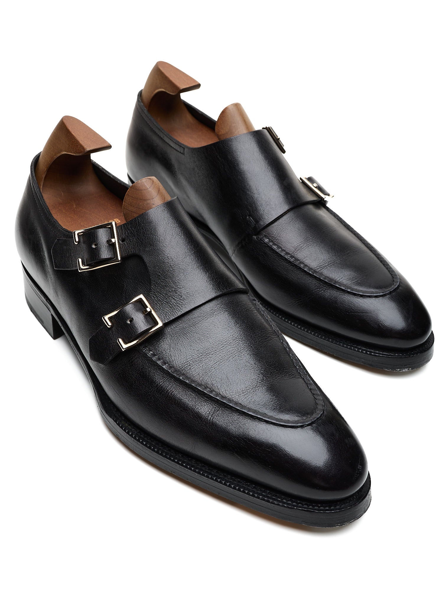 JOHN LOBB "Hayes" Black Leather Double Monk Apron Shoes